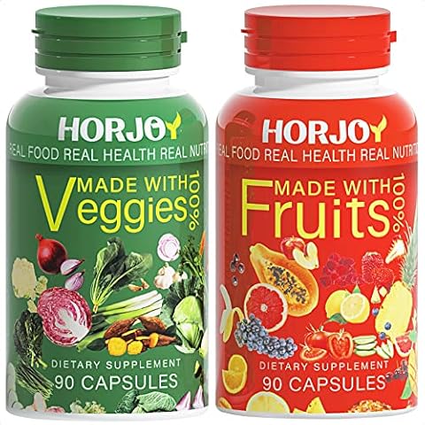 HORJOY Nature Fruits and Veggies/Vitamins Supplements Dietary Nutritional Balance 90 Fruit and 90 Veggie Capsules-(Pack of 2) Cover