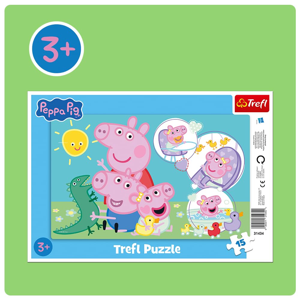 Trefl - Peppa Pig, Najmilsza Świnka - Puzzle Ramkowe dla Maluchów, 15 Dużych Elementów, Ramka i Sztywna Podkładka, dla Dzieci od 3 lat