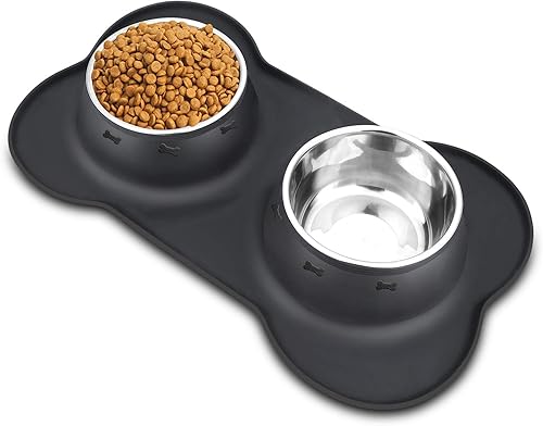 AsFrost Cuencos de comida para perros de acero inoxidable para mascotas y cuencos de agua para perros, antideslizantes, cuencos de alimentación con