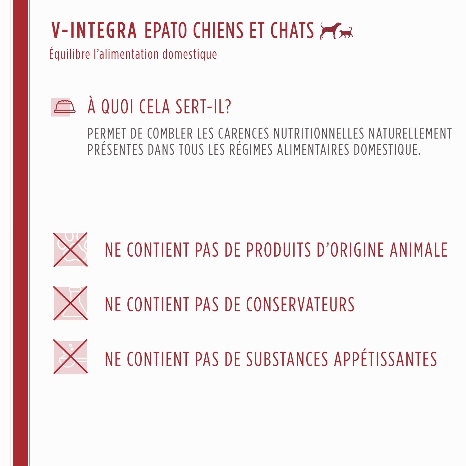 V-INTEGRA Epato Chiens et Chats - Supplément Complet de vitamines et minéraux pour la Ration ménagère des Chiens et Chats nécessitant Une Restriction en cuivre - 200g - Produit en Italie