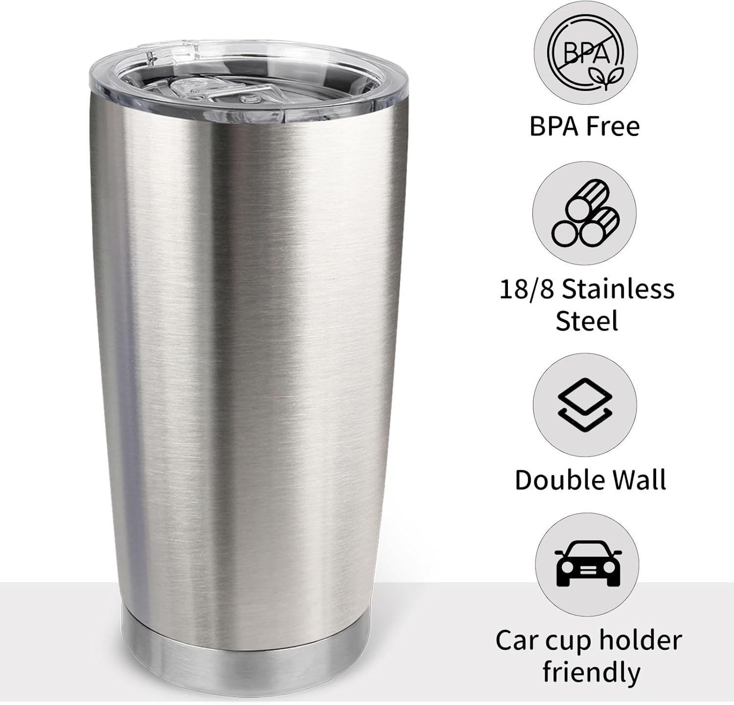 20oz Stainless Steel Tumbler with Lid, Travel Mug - Double Wall Vacuum Powder Coated Cup - Stainless steel, 1 Pack - Image 3