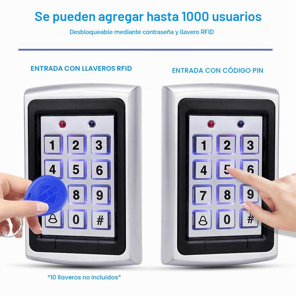 Kit completo de control de acceso | Sistema de seguridad con cerradura magnética eléctrica | Entrada de teclado de proximidad con control remoto de proximidad RFID x15 | Control de acceso