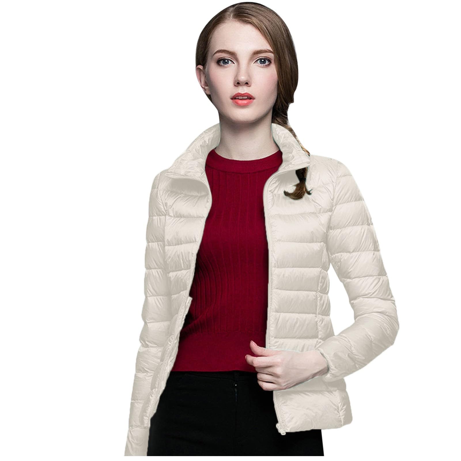 Doudoune Femme Légère pour 10°C-18°C - Courte sans Capuche en Duvet de Canard Blanc, Matelassée, Pliable & Respirable - Taille S à 5XL n21