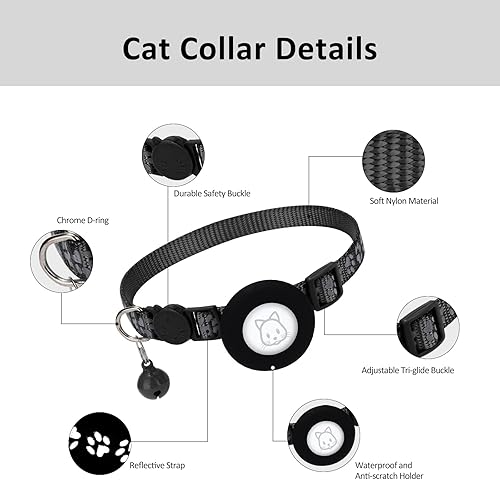 Miniatura 3 de Collar para gatos Airtag, collar de gato Apple Air Tag con hebilla de seguridad y campana, collar reflectante para gato de 38 pulgadas de ancho con