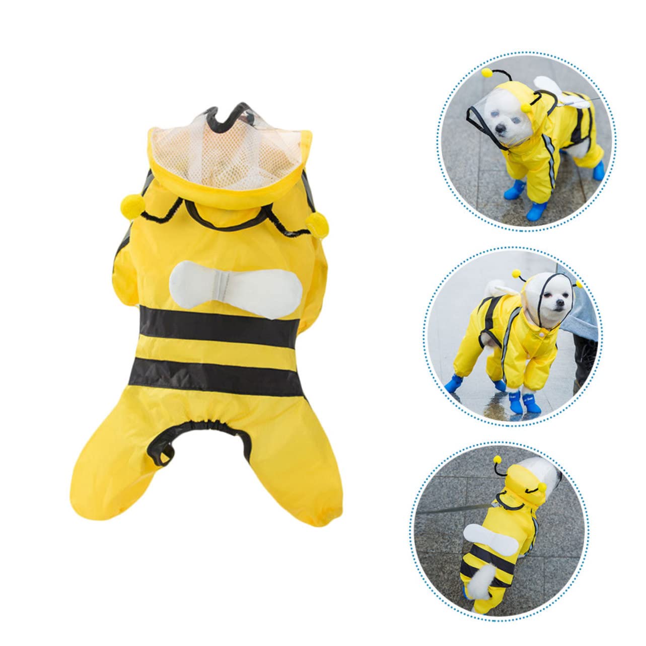 FRCOLOR 3pièces Manteau De Pluie pour Chien Abeille Veste à Capuche Imperméable pour Animaux De Compagnie Vêtements De Pluie Pratiques Et Stylés pour Chiens De Moyenne Et Petite
