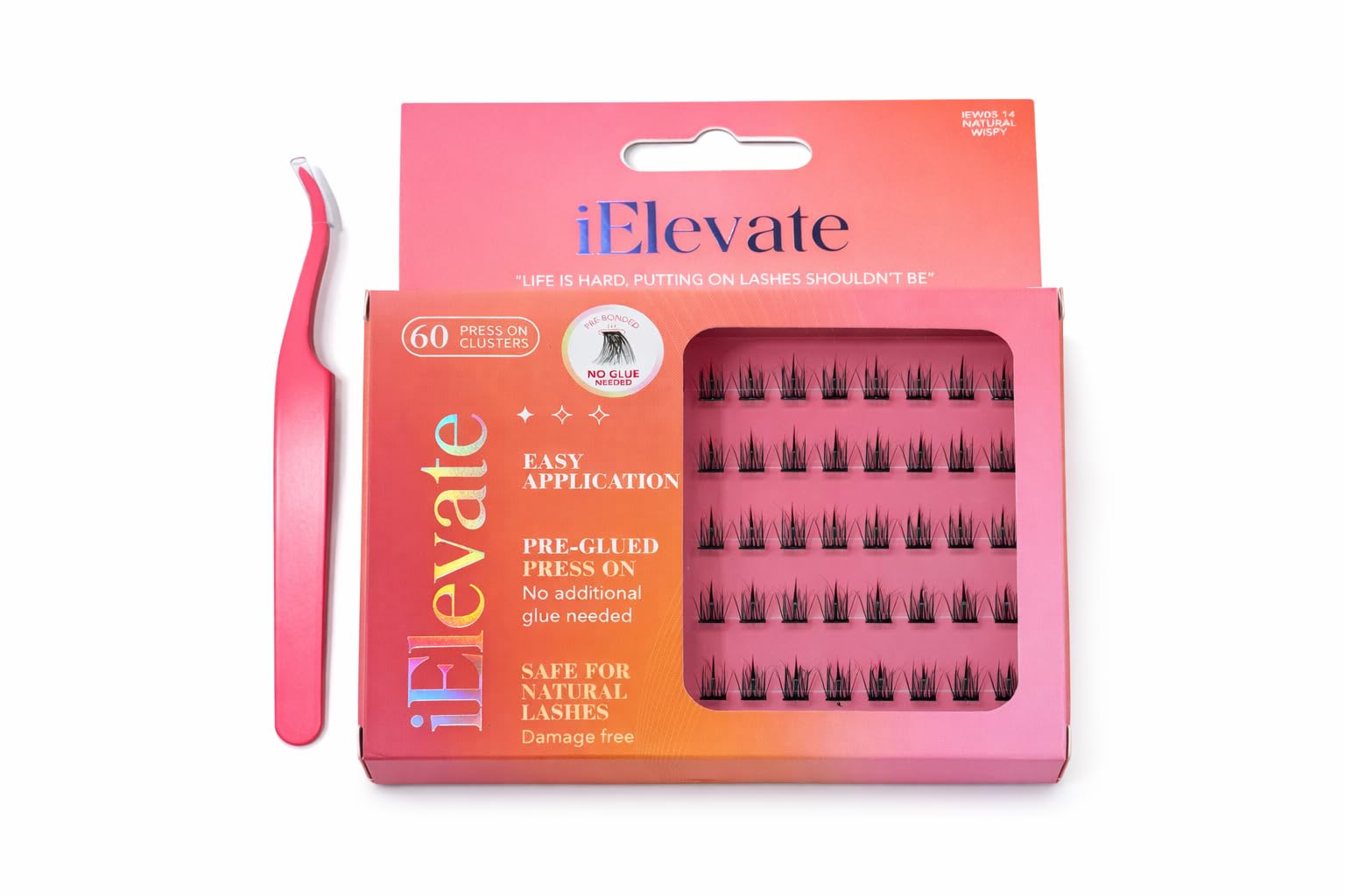 iElevate Cluster Lashes | Under Lash Application, Natural Wispy Lash Clusters with Applicator Tweezer | Self-Adhesive, No-Glue, Pre-Bonded | 60 Count