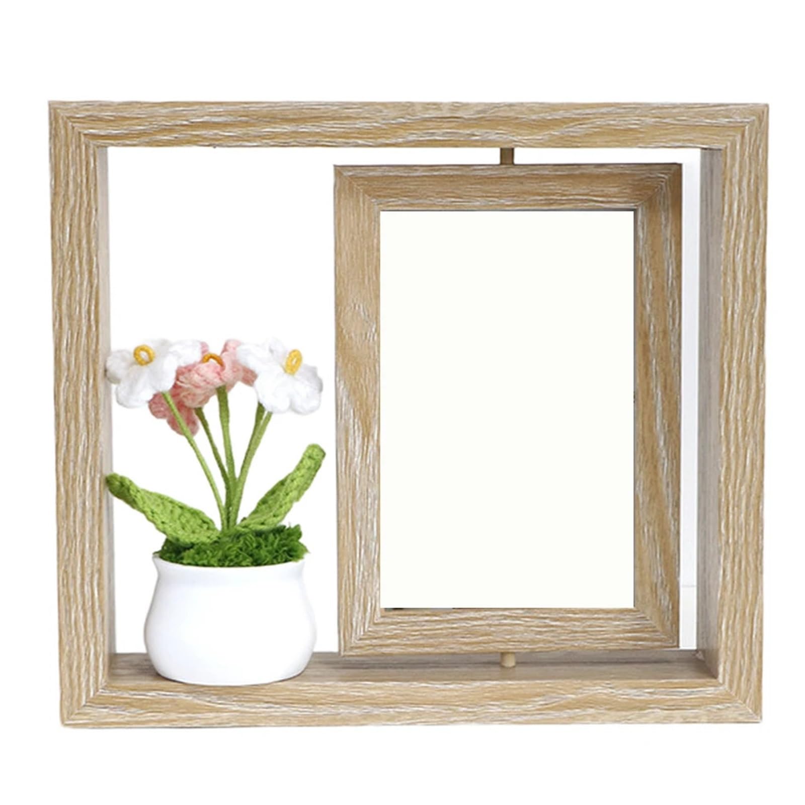 Rotating Picture Frame Double Sided Rotating Photo Frame Wooden Material with Flower and Potted Plant for Displaying 6 Inch Photos(Color 4)