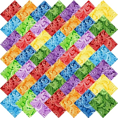Image of 8 inchx8 inch 50pcs Cotton Fabric Squares for Sewing Quilting Supplies- Paisley | Good quality fat quarters fabric bundles 100% cotton beautiful patterns fabric squares perfect for quilting projects
