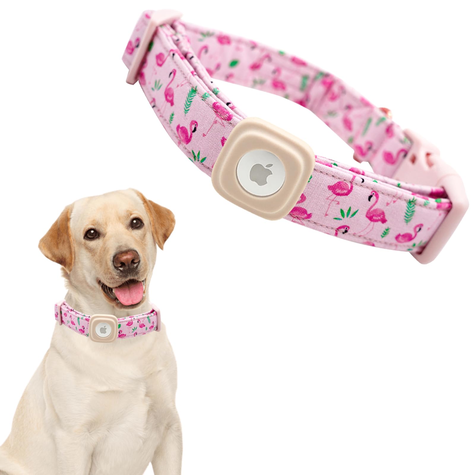 Lionheart glory Pink Airtag Dog Collar with Handmade Bowtie, Medium, Cotton, Airtag Tracking, Multiple Sizes