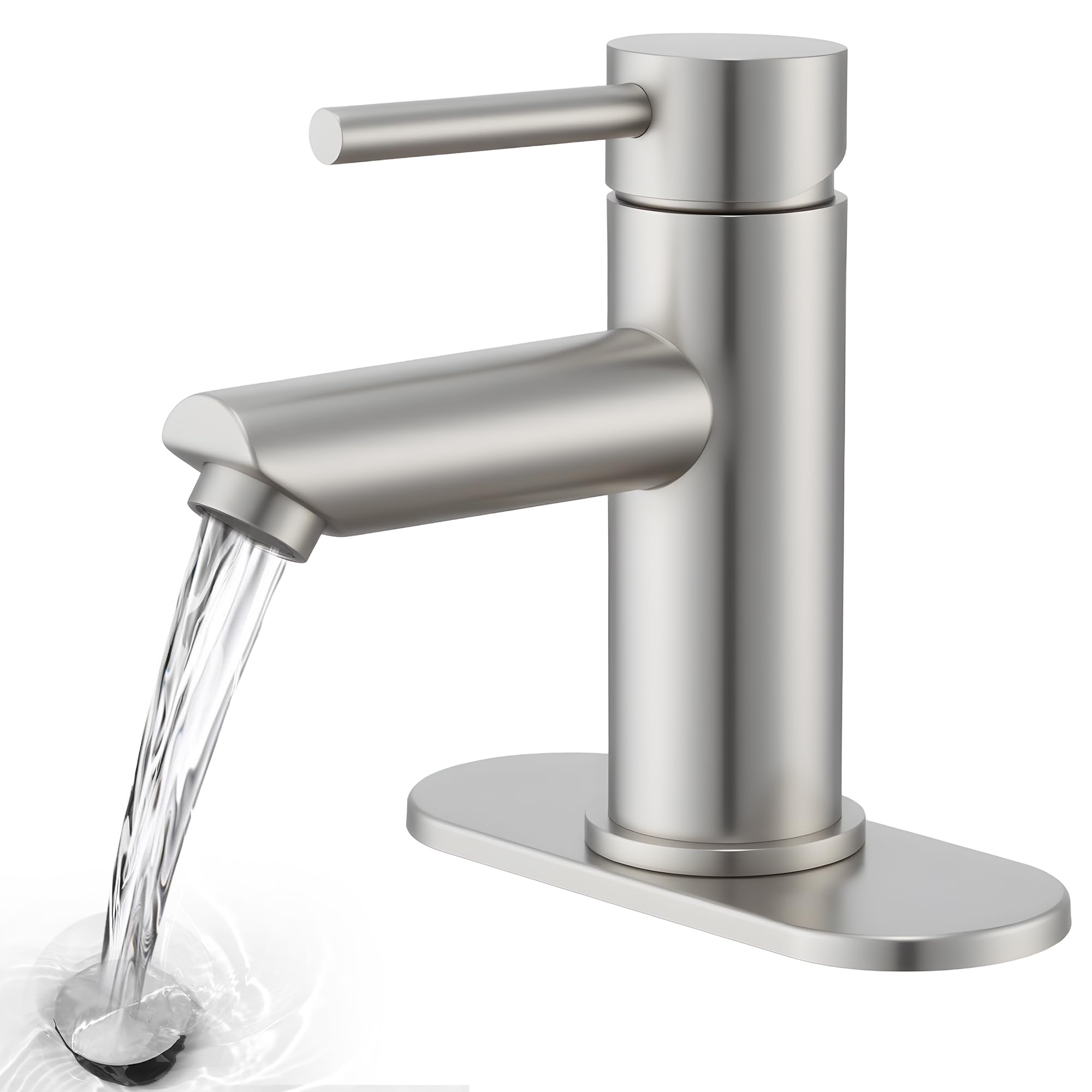 Brushed Nickel Bathroom Sink Faucets Single Hole Single Handle Stainless Steel Bathroom Faucet RV Faucet Deck Mount 1
