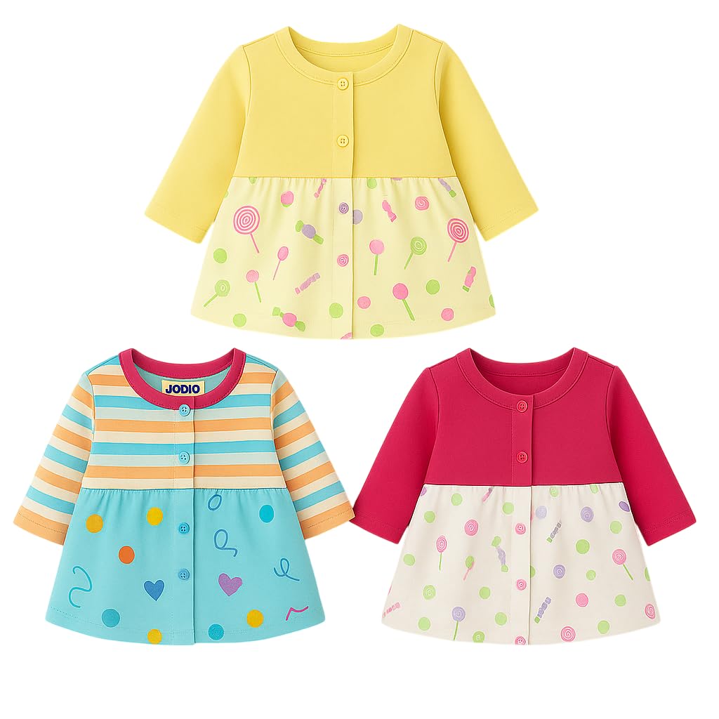 Baby Girls Printed Full Sleeves Cotton Frock Regular Wear Knee Length Midi Dress for Girls Clothes-image-43