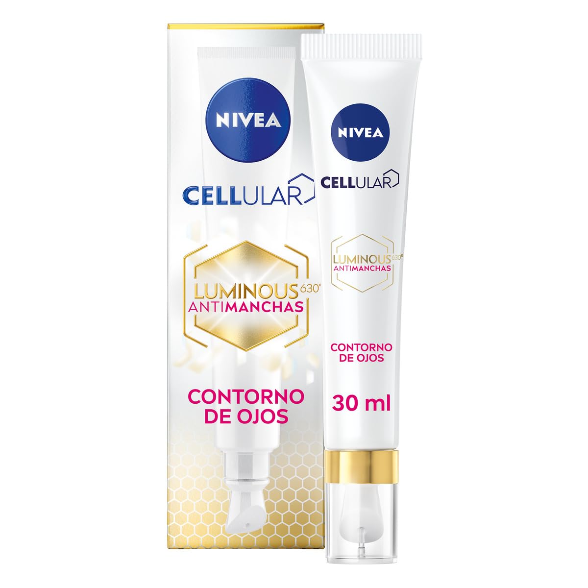 NIVEA Contorno de Ojos Antiojeras Cellular Luminous 630 (1 x 15 ml), crema antiedad con ácido hialurónico, crema antiarrugas para deshinchar la mirada cansada