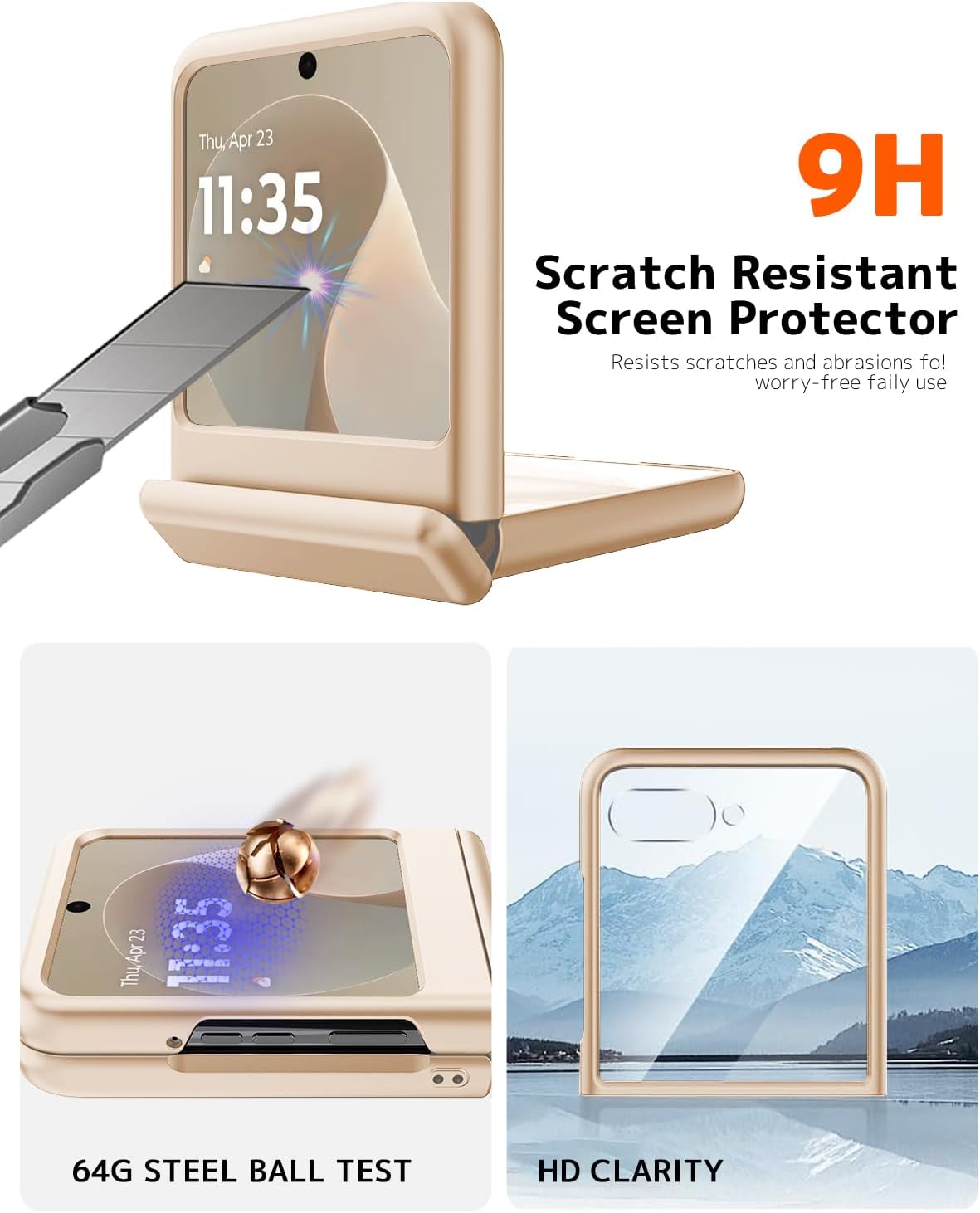 NINKI for Motorola Razr 2024/2025 Case with Hinge Cover and Screen Protector [Not fit Moto Razr+], Glitter Leather Matte PC Flip Phone Cover for Moto Razr 50/60 Case 2024 & 2025 - Rose Gold