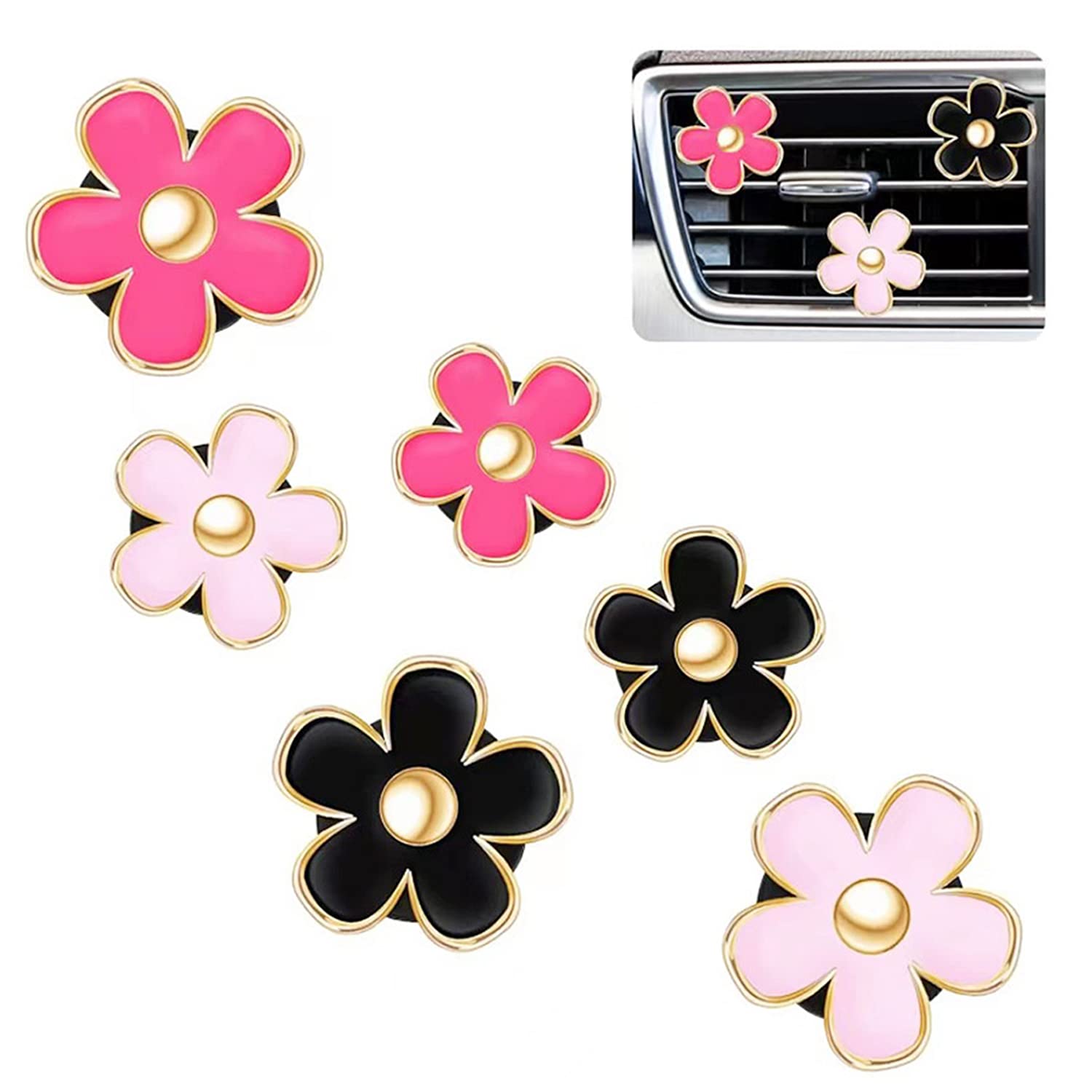 6 Stück Blumen-Luftentlüftungsclip, Klimaanlagen-Auslass, Auto-Lufterfrischer, Auto-Lufterfrischungs-Gadget, bunte Gänseblümchen for Mädchen und Frauen, süße und elegante Auto-Dekoration/120/703