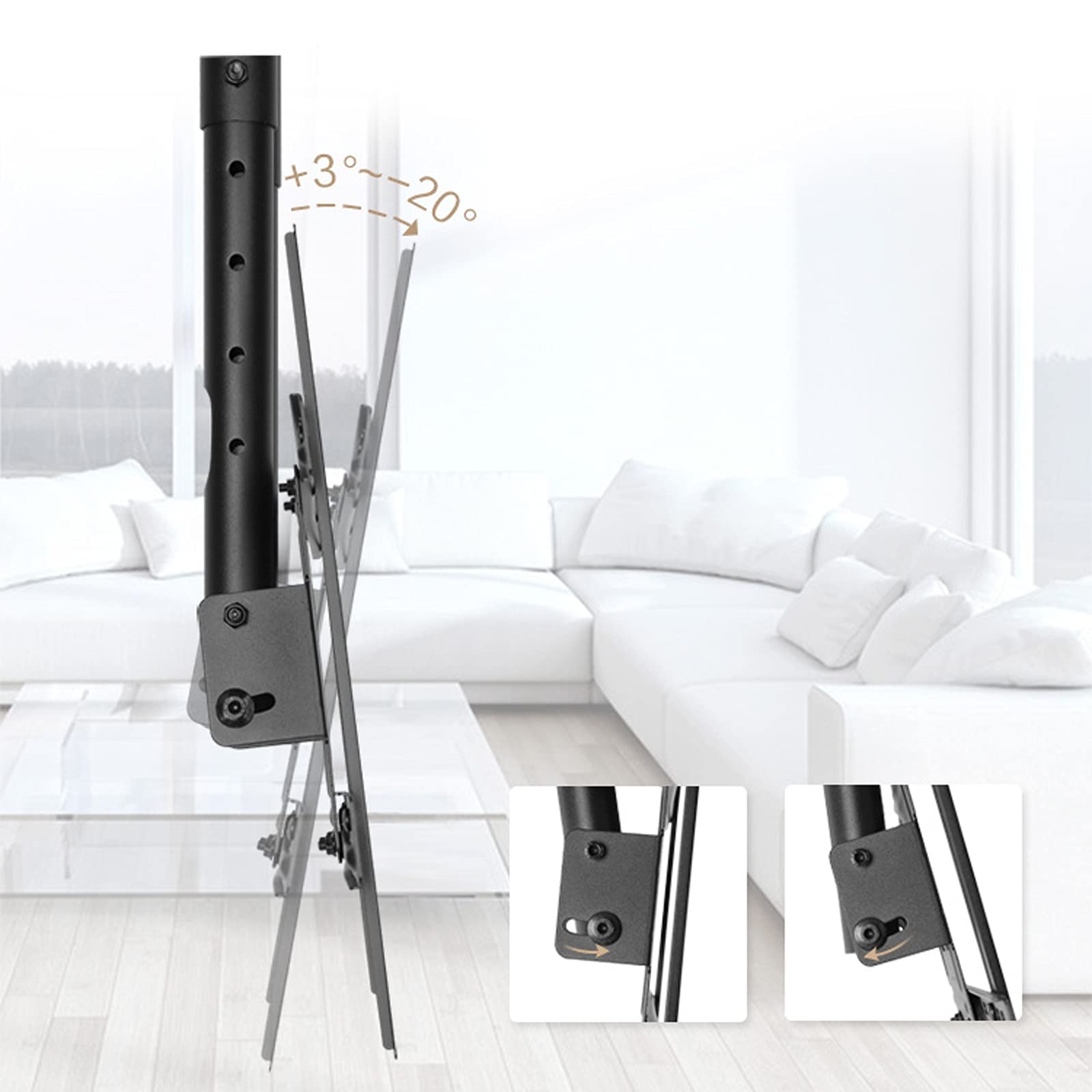Supporto TV resistente, staffa regolabile da soffitto per TV da 50 a 80 pollici, design inclinabile, VESA max 600 x 400 mm, supporta fino a 69,9 kg