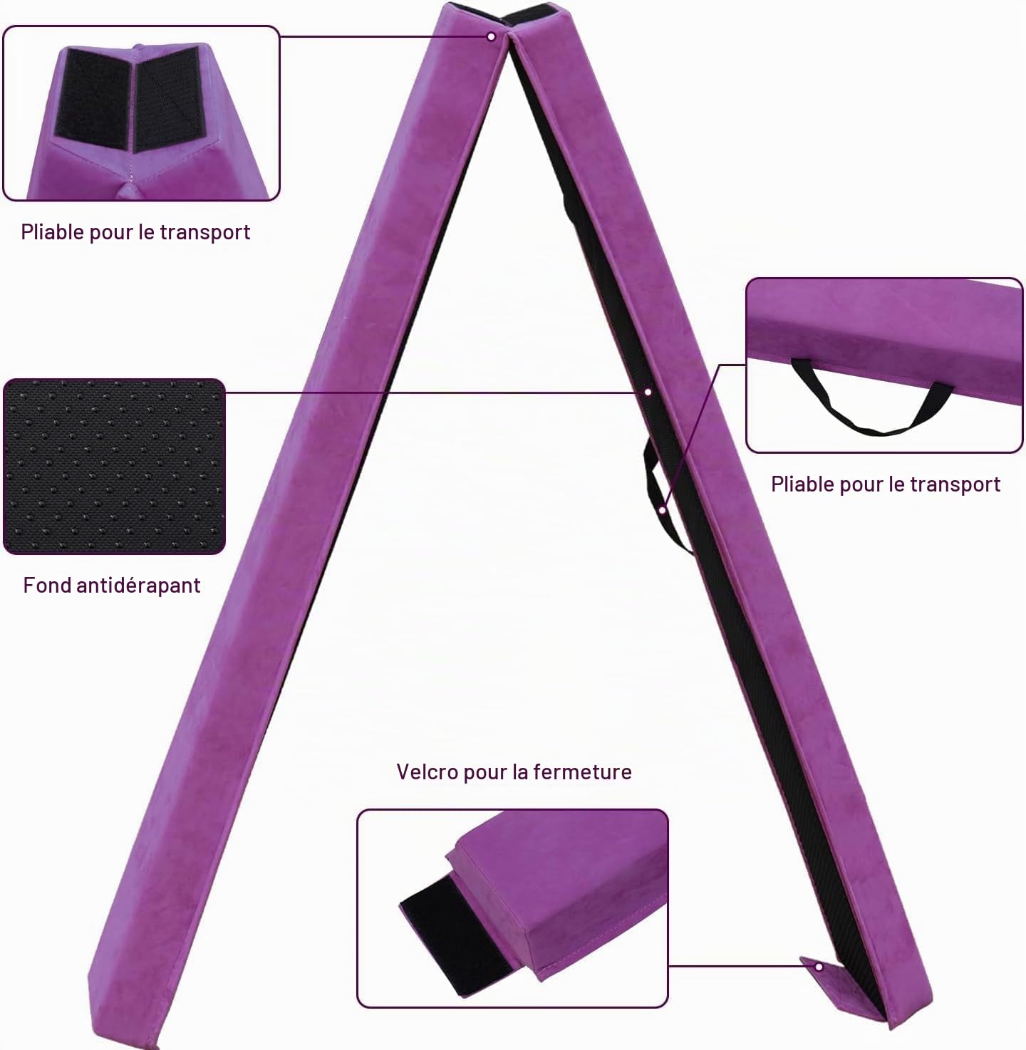 Poutre Gymnastique Pliable 240 cm, Poutre de Gymnastique Entraînement Portative pour Enfants et Adultes, Poutre d'equilibre vec Sac de Transport, pour débutants et Gymnastes Professionnels