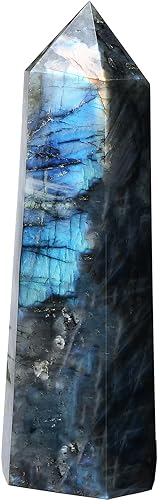 Miniatura 9 de Torres grandes de labradorita con punta de cristal obelisco de 6 facetas de piedra de cristal curativo para regalo de meditación de 1.7 a 2.2 libras