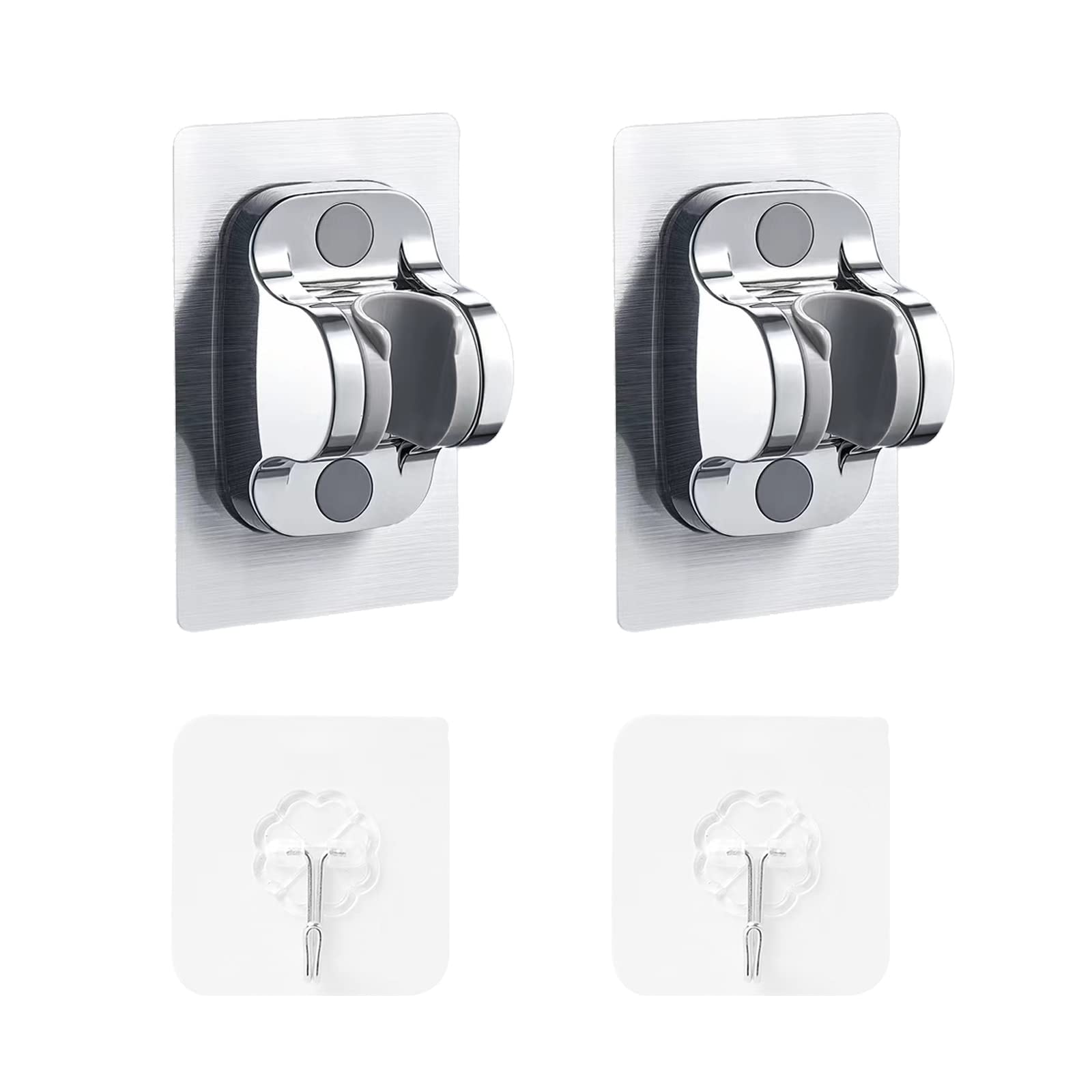 2 Sets Nail Free Handheld Shower Head Holders Adjustable Wall Mount Shower Stands Self Adhesive Shower Brackets for Bathroom