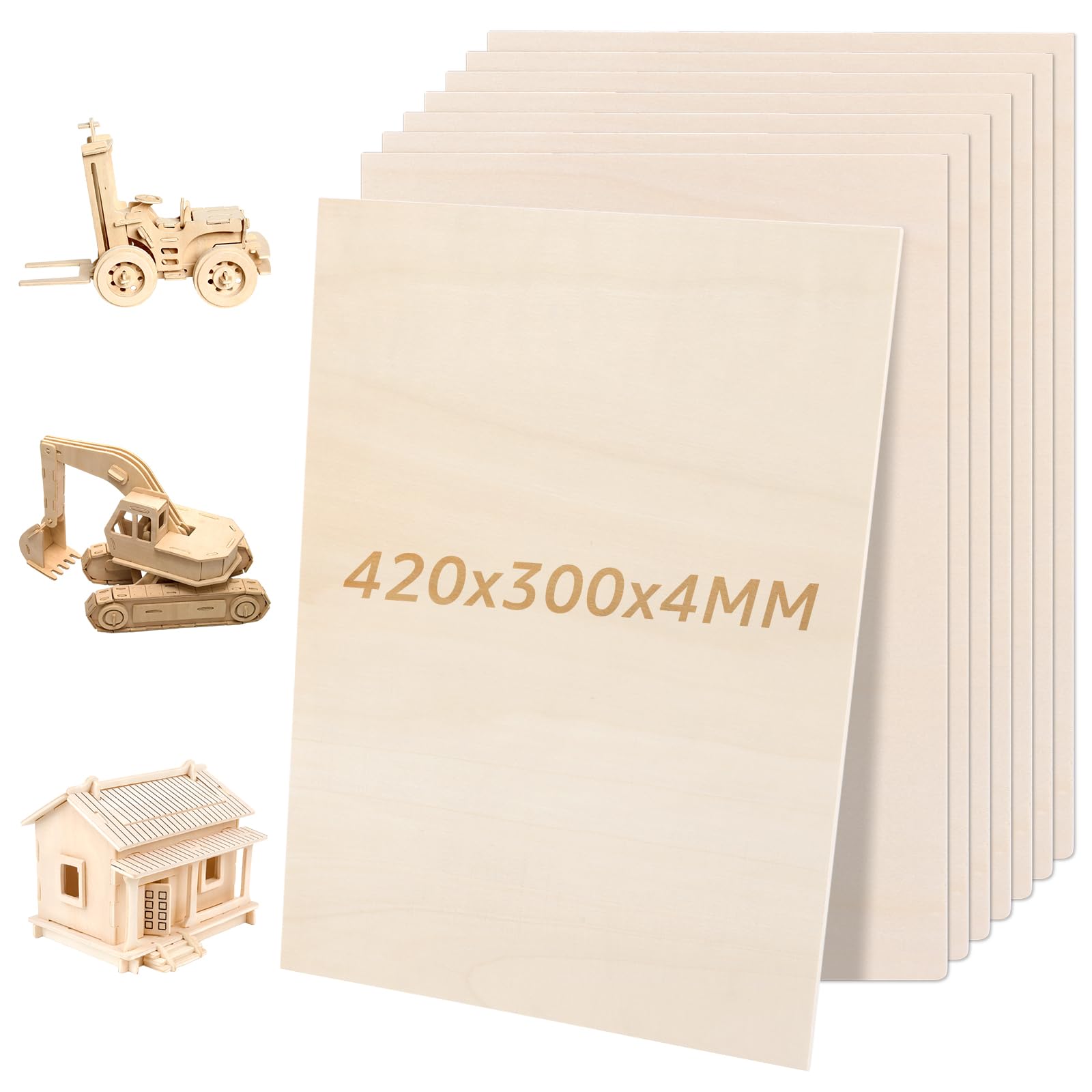 JMIATRY Lot de 8 Contreplaqué 4mm, Planche Bois 420x300mm, A3 Panneau de Contreplaqué pour Pyrogravure Bricolage Artisanate en Bois Modèles et Peintures