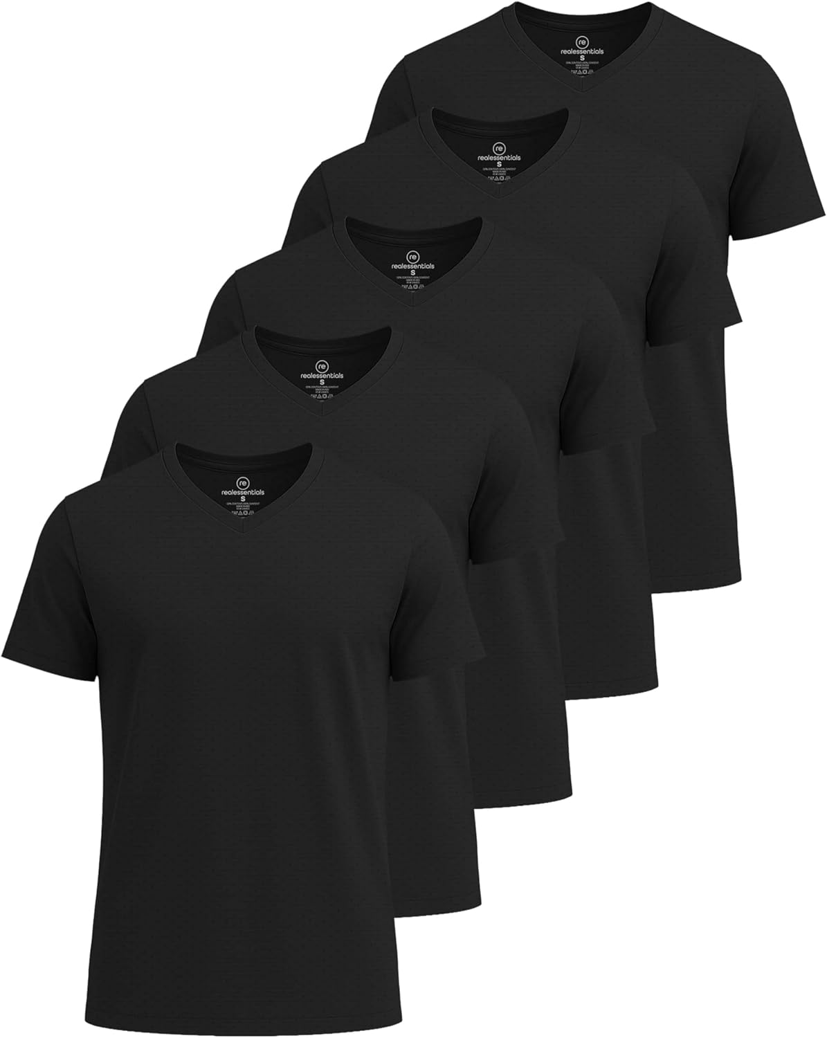Real Essentials 5 Pack: Men's Breeze Tech V-Neck Dry Fit T-Shirts Moisture Wicking Athletic Workout & Gym Shirts (Big &Tall)