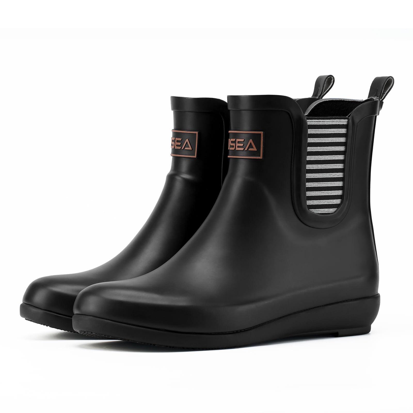 Rubber Rain Boots for Women Waterproof Chelsea Boots Short Ankle Rain Shoes Wedge Heel Anti-Slipping Rainboots for Ladies with Comfort Insole Lightweight Stylish Outdoor Work Booties, Black, 9-image-40