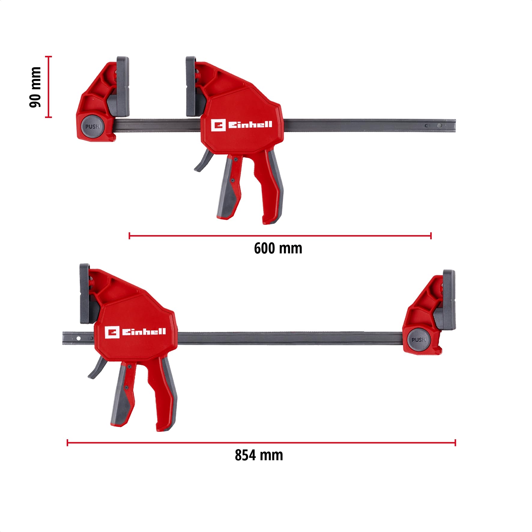 Einhell Set morsetti 2x60cm (Sgancio rapido, apertura 600 mm, forza 150 kg, espansione, profondità, conversione senza attrezzi)