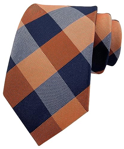 Men's Orange Navy Blue White Jacquard Woven Silk Ties Retro Trendy Formal Wedding Neckties Standard Length