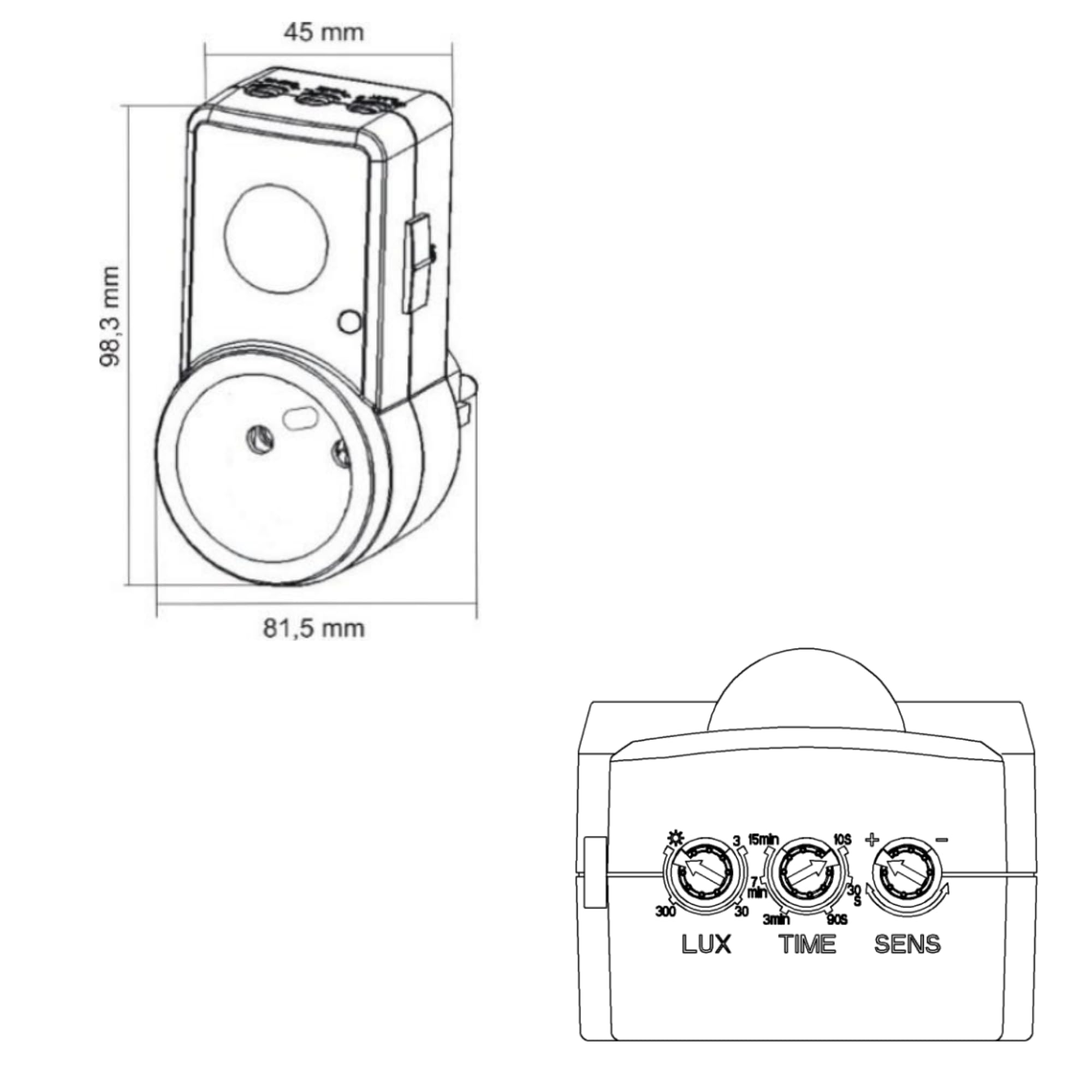 Virone MS-1(GS) Prise détecteur de Mouvement 120 degrés IP20 280W Time Réglage du Temps d'éclairage Réglage de la Zone de détection Sens Version Schuko - Produit pour Le Marché Allemand.