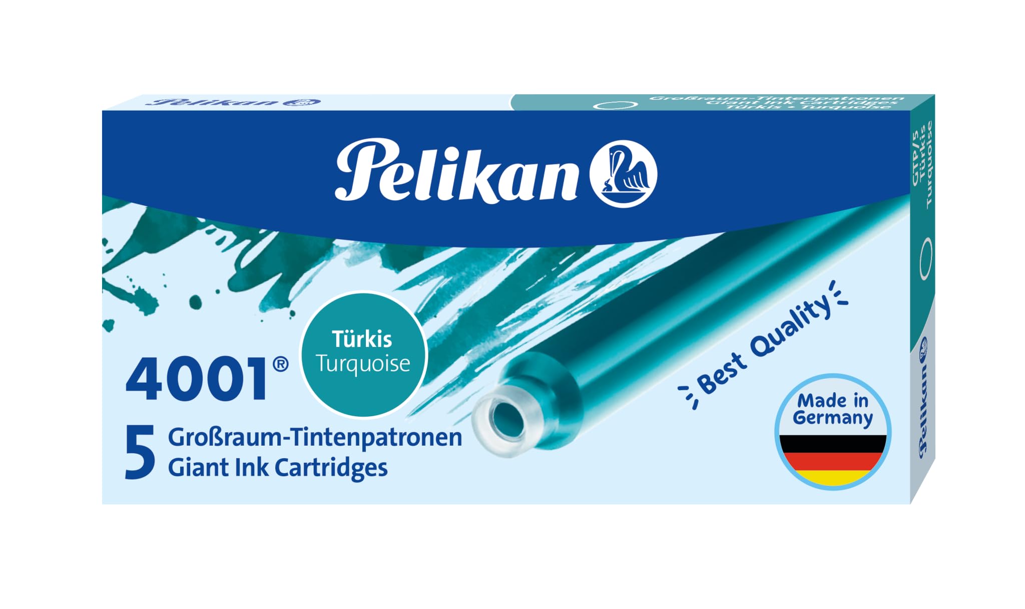 Pelikan 310656 Ink Cartridges 4001 Gtp/5, Pack of 5, Turquoise