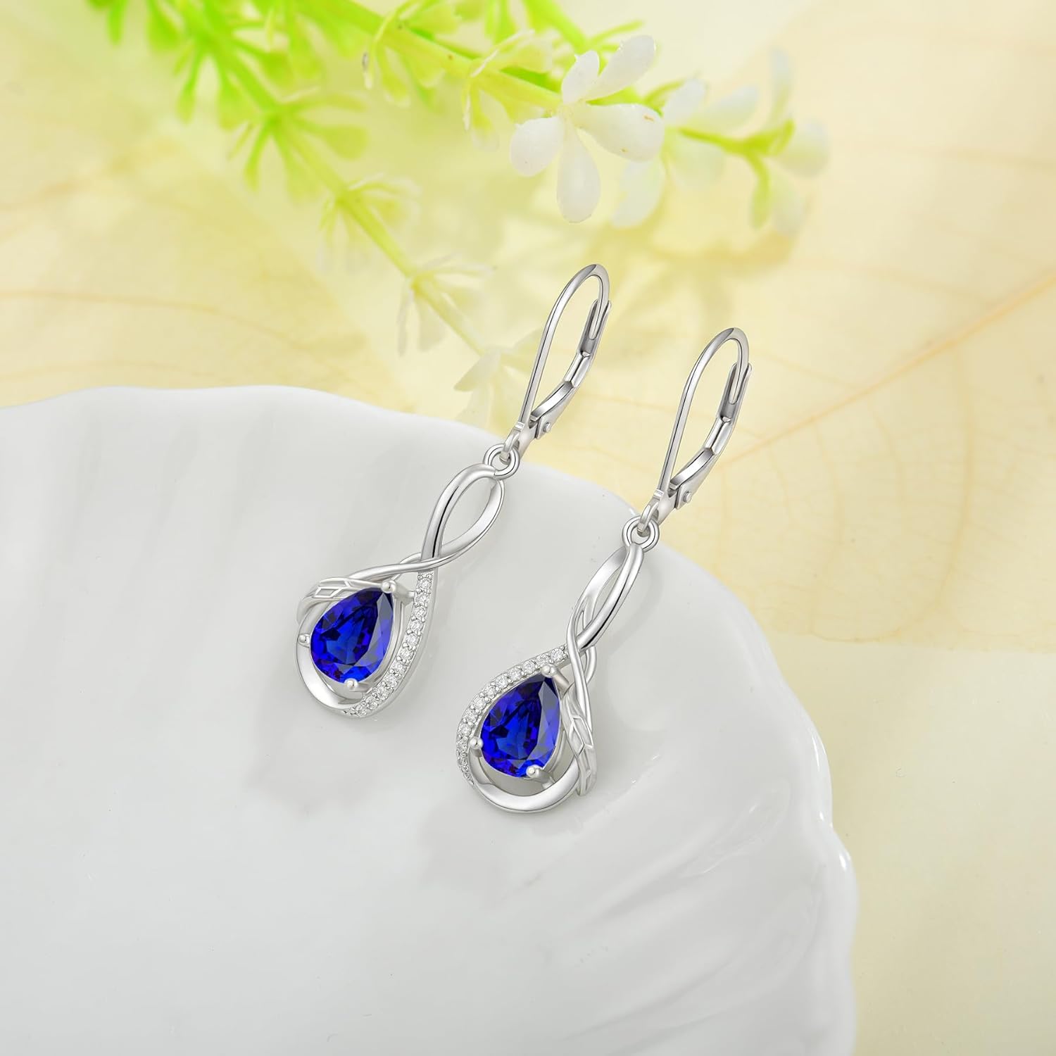 Dangle Drop Earrings 925 Sterling Silver Infinity Leverback Gemstones Earrings for Women Anniversary Christmas Jewelry - Image 3