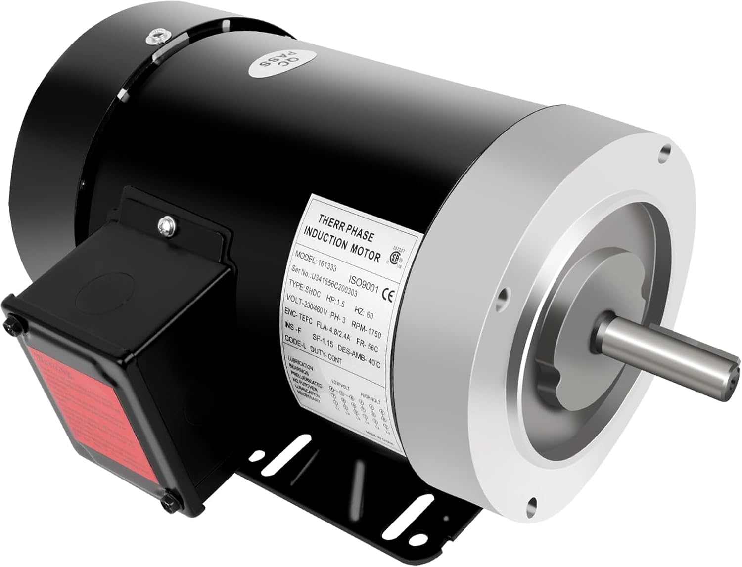 Electric Motor 1.5HP, 1725 RPM General Purpose Motor, Three Phase Motor 5/8" Shaft Diameter 4 Pole 56C TEFC 60HZ 230/460V