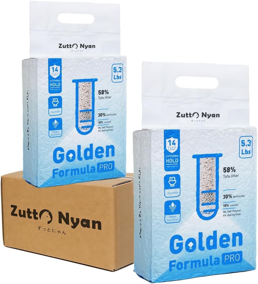 Zutto Nyan 5-in-1 Mixed Cat Litter, Tofu Litter Ultra Clumping & Strong Odor Control,Flushable, Low Tracking & Dust-Fre Multi-Cat Households (5.3lb X 2Bag)