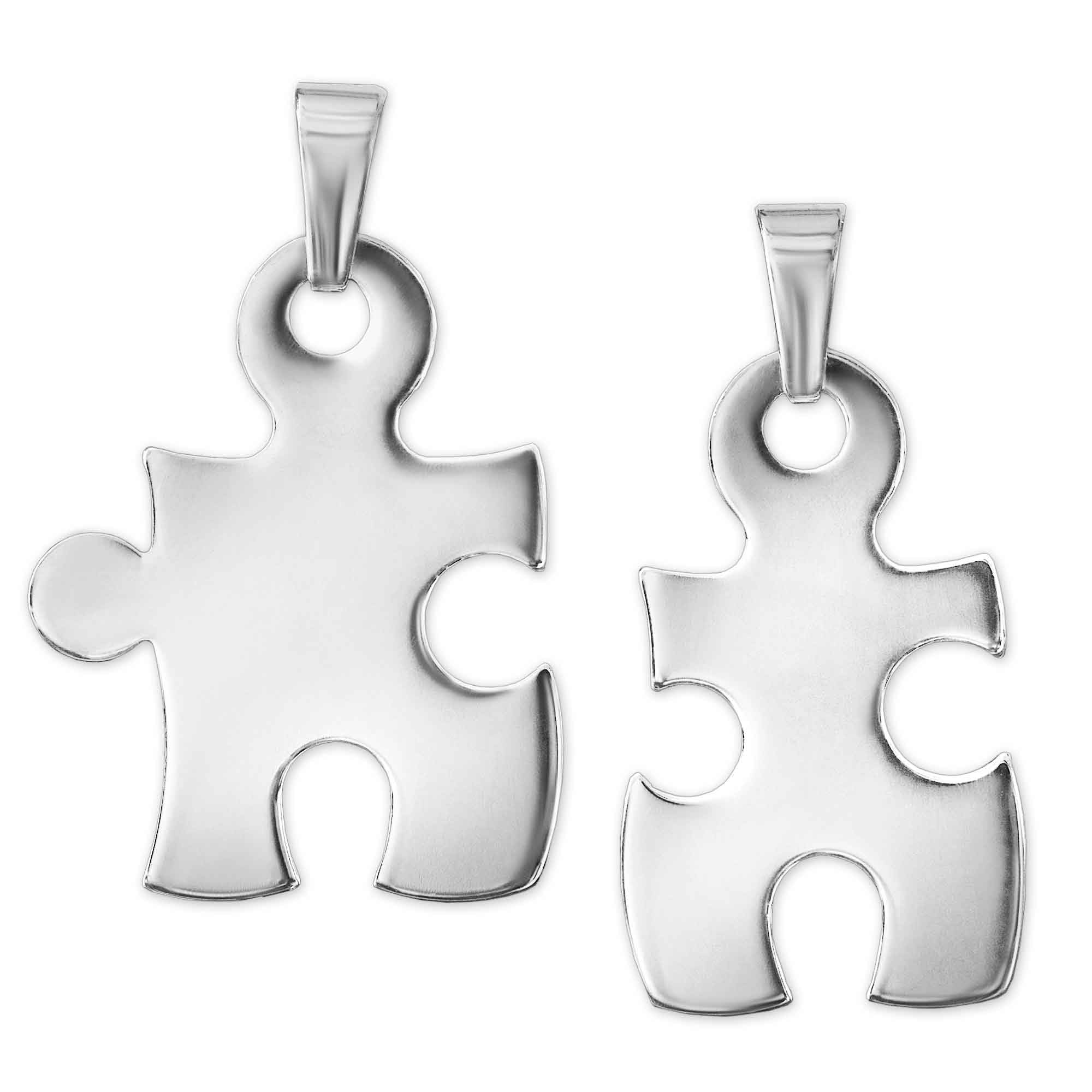 CLEVER SCHMUCK Freundschaftsketten mit Partneranhänger 2 Puzzleteile 19 mm geteilt + 2 Ketten Panzer je 50 cm Sterling Silber 925 im Schmucketui