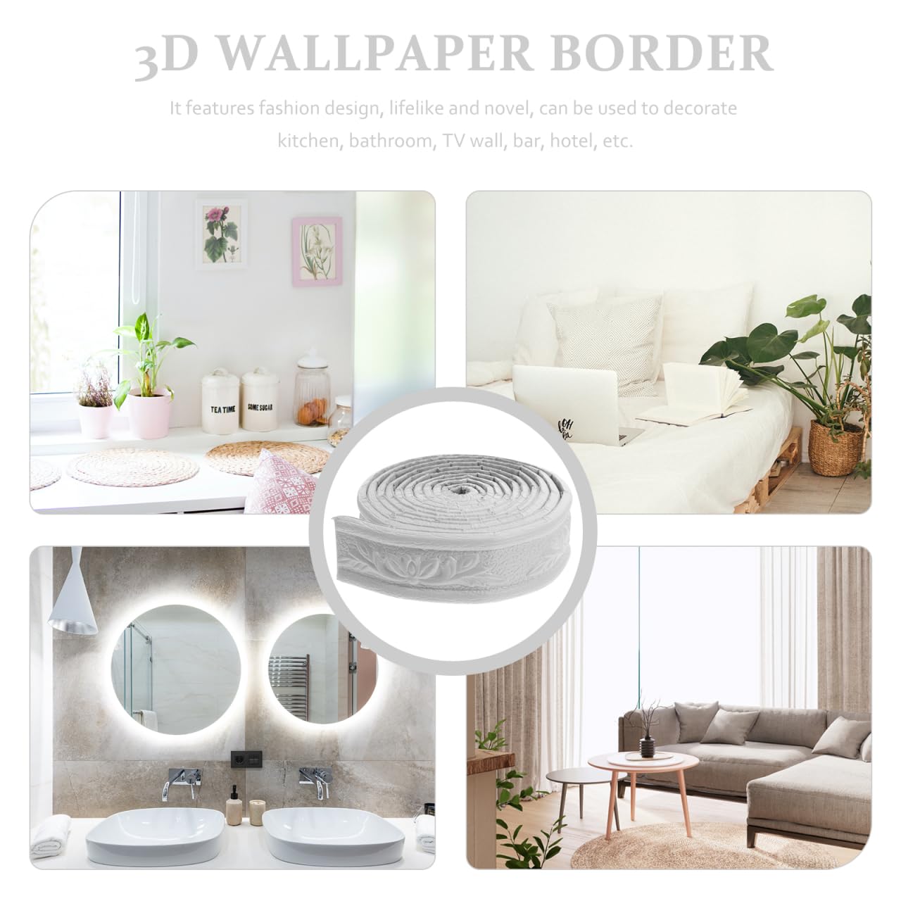 Gatuida Wallpaper Border Trim: Ceiling Line Edging Strip for Kitchen Bathroom Wall Decor Living Room Molding Baseboard Installation and Home Improvement DIY Project - Image 2