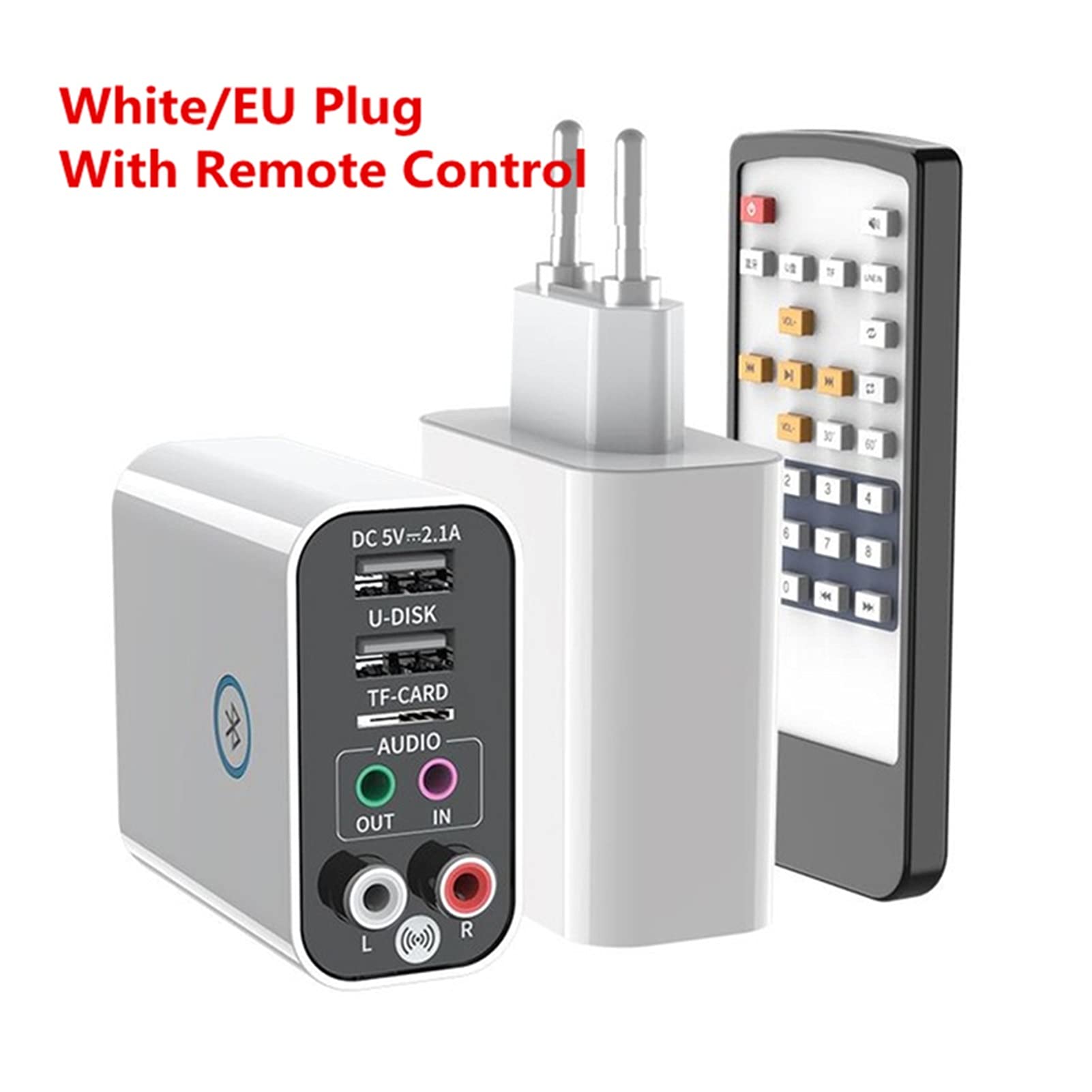Adaptateur audio Bluetooth 5.0 Audio Récepteur Émetteur Stéréo Adaptateur Sans Fil TF/U Lecture de Disque Rapide USB Charge pour Écouteurs Application TV IR Contrôle (Couleur : Blanc)