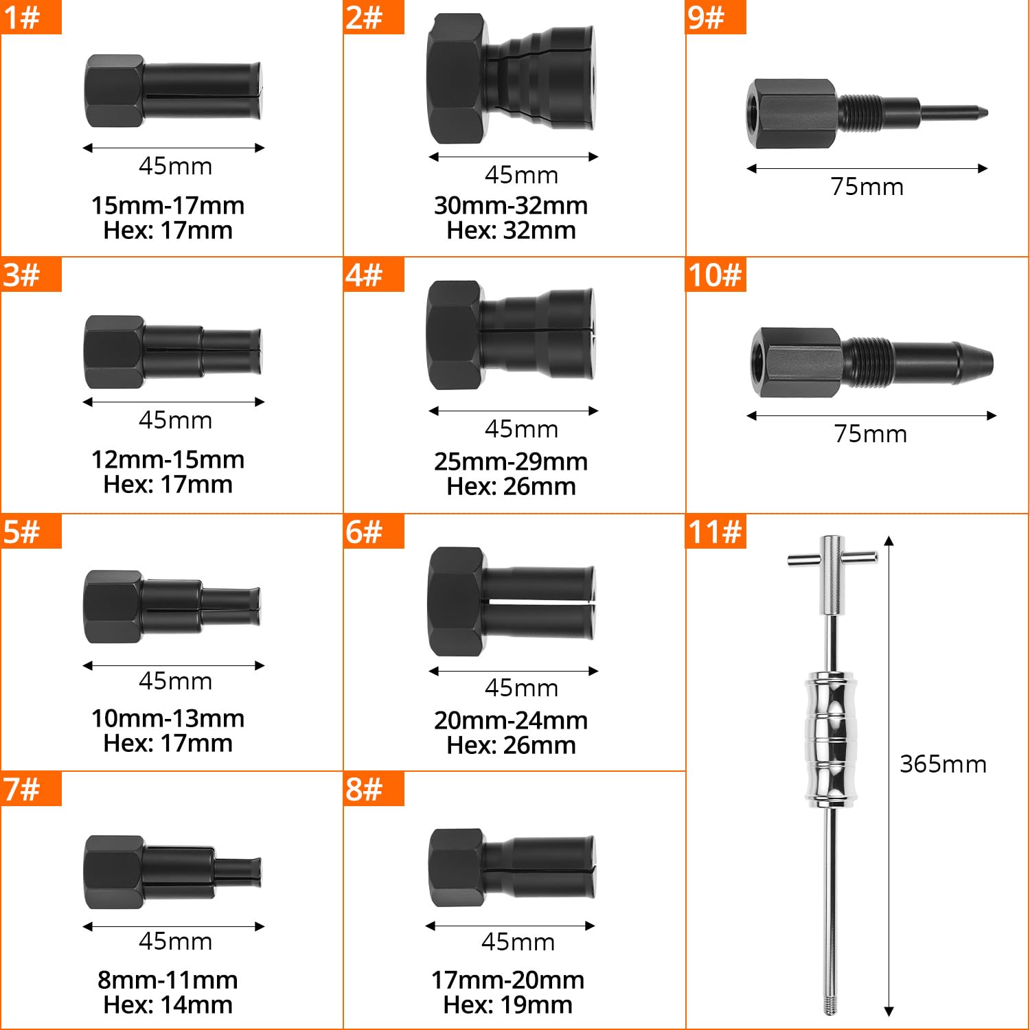 QWORK® 12 Piezas Extractor rodamientos Interiores de Agujero Ciego, con Martillo Deslizante y Pinzas Extensibles para rodamientos de Rueda, 8-32 mm