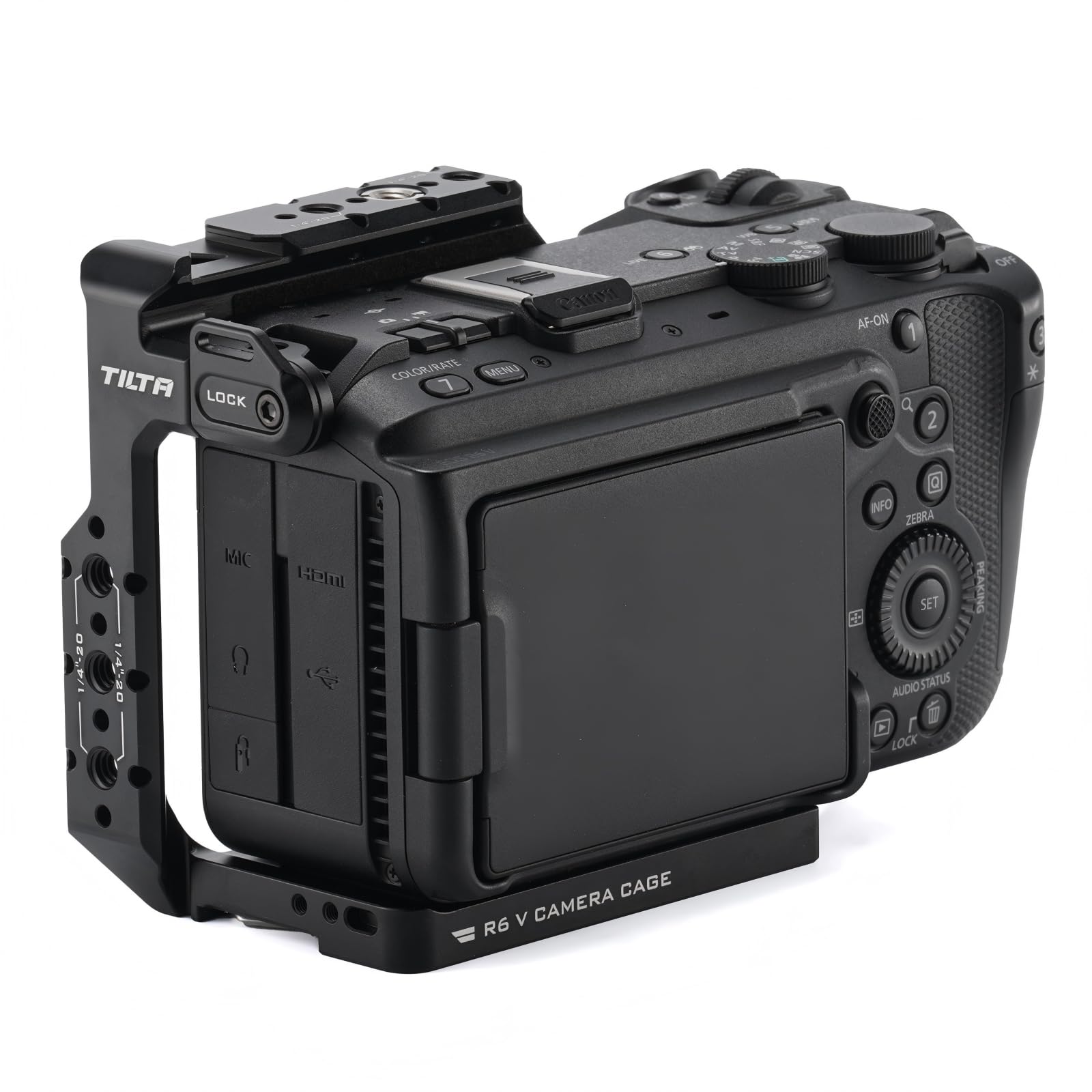 Tilta Gabbia R6 V, Mezza Gabbia per Fotocamera Compatibile con R6 V con Filettature 1/4"-20, 3/8"-16, Guida NATO, Attacco Cold Shoe - Nero TA-T102-HCC-B