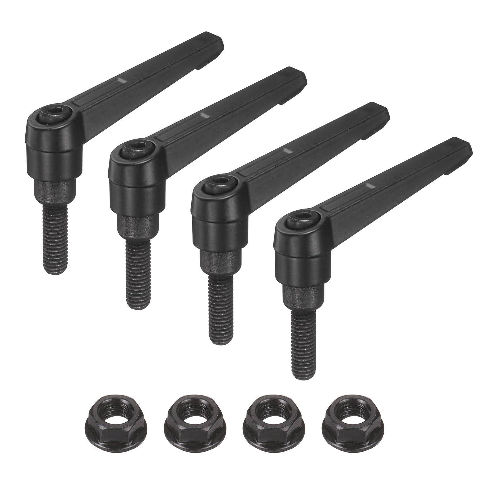 sourcing map 4Pcs Adjustable Clamping Lever Handles, M8x25mm Zinc Alloy Male Thread Stud Knobs with Nuts Quick Release Bolt Rotating Screw Handles for Lathes Woodworking, Black