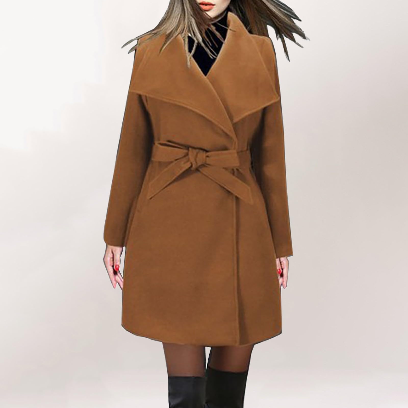 Giacca Autunnale Donna Trench da Donna, Classico Soprabito con Revers, Manica Lunga, Invernale, Caldo, di Media Lunghezza, con Cintura Moto