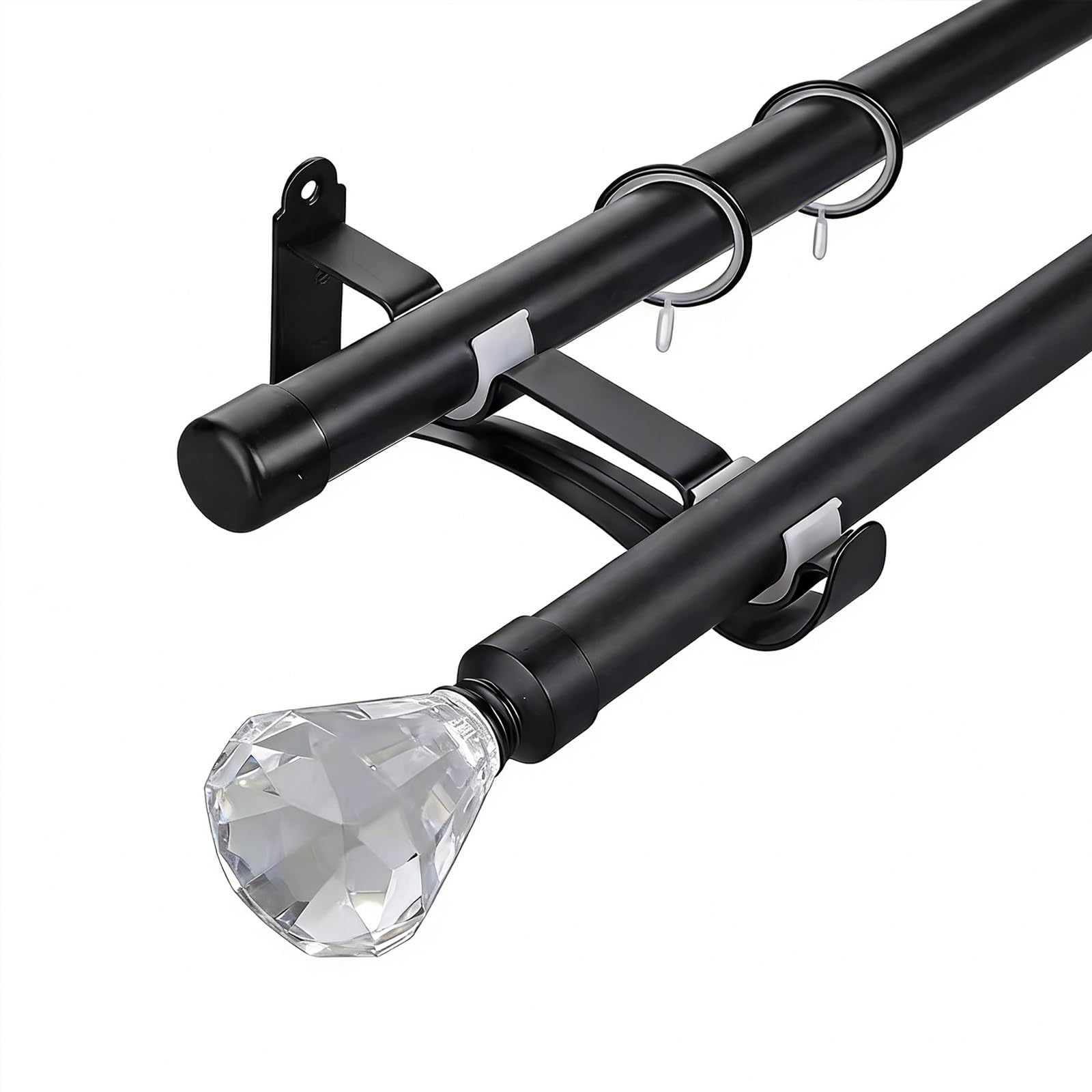 Montowany na ścianie podwójny karnisz, 28 mm, stop aluminium ze szklanymi końcówkami, mocne nośne, ciche pierścienie, idealny do zasłon warstwowych w salonie i sypialni, wykończenie stożkowe 280 cm)