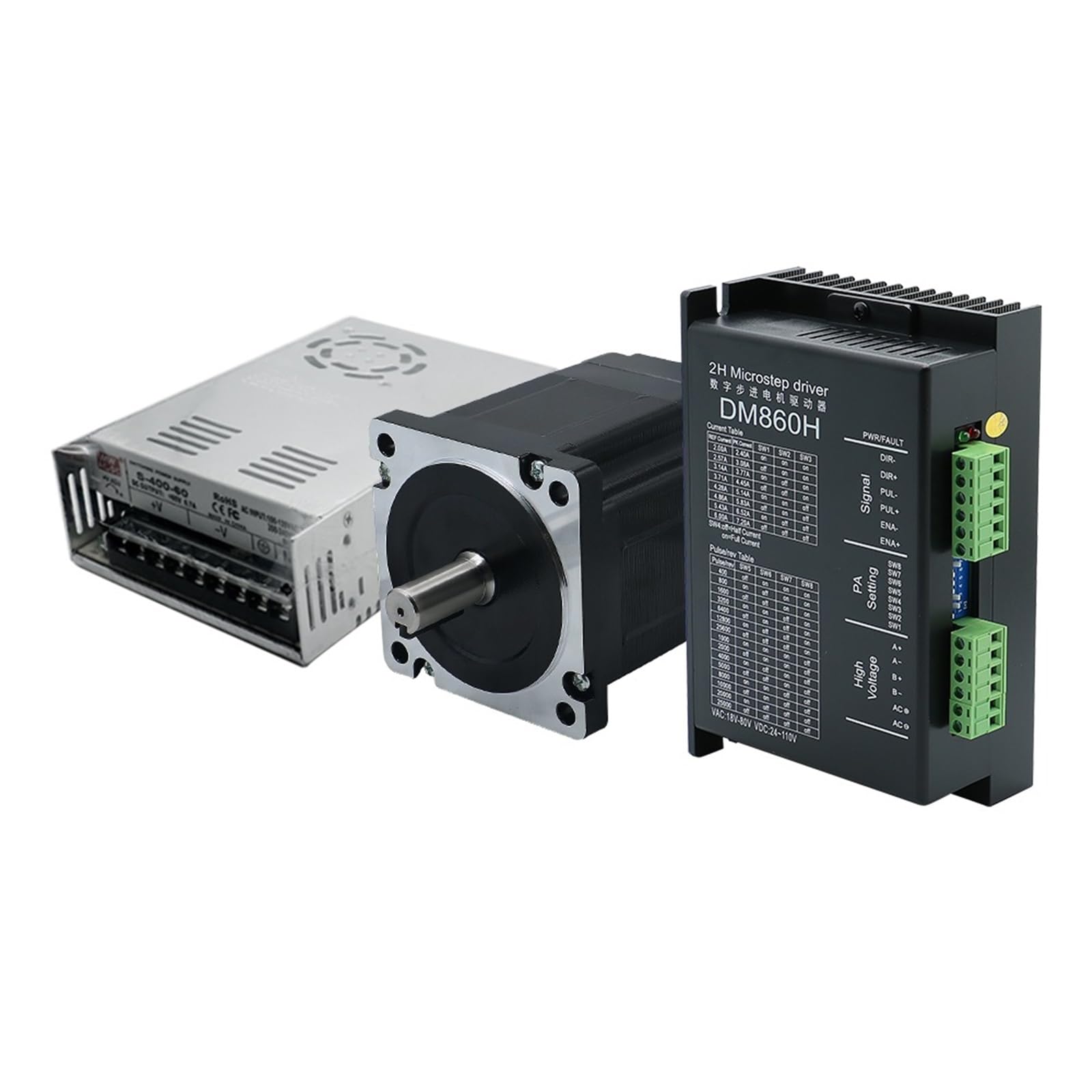 Stepper Motor Open Loop DC Engines 4.5Nm 8.5Nm 12Nm with Driver DM860H+ AC 100-120V,200-240V Power Supply for CNC Router 1Pcs(12Nm 1714ozin Kit)