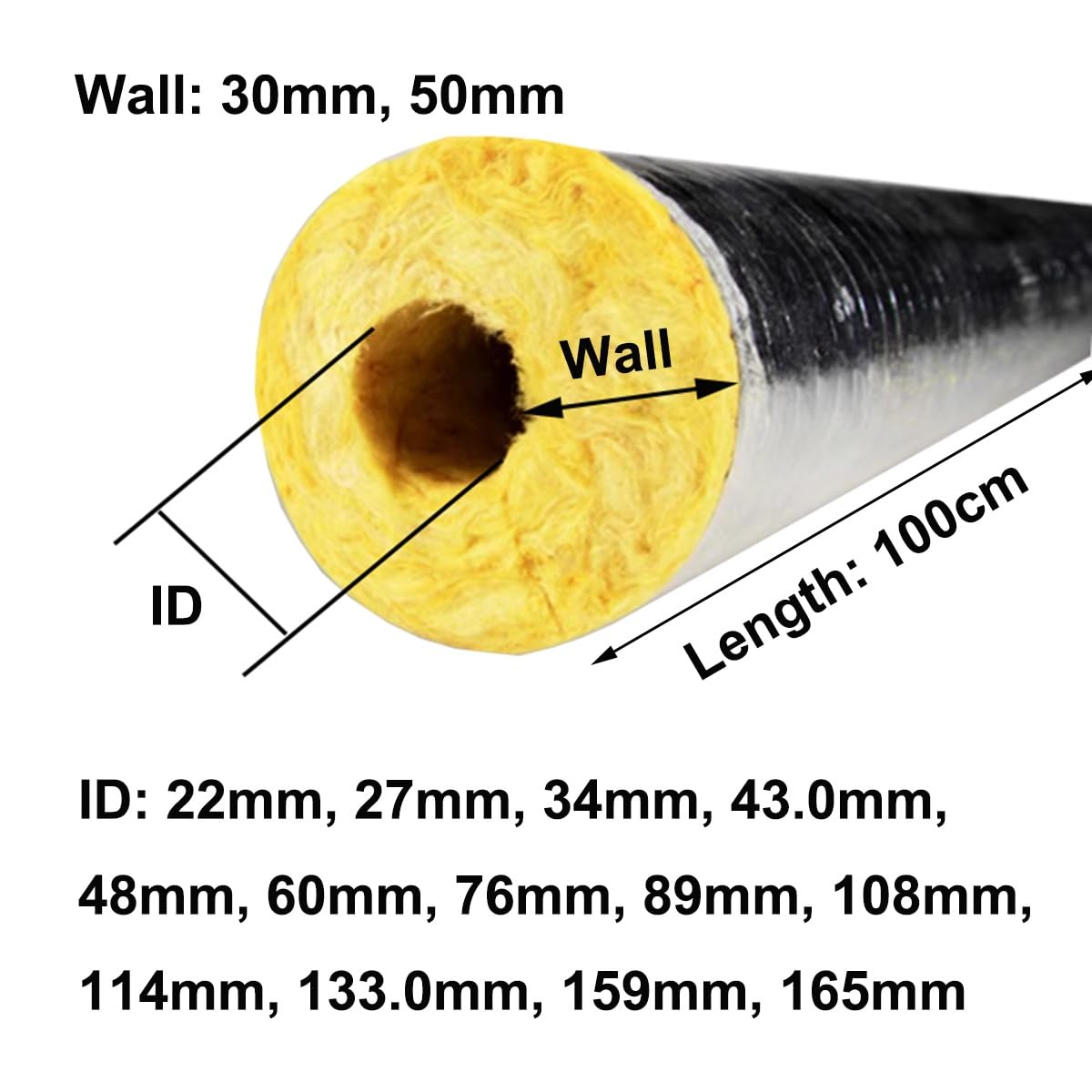 Tubo de Aislamiento Anticongelante, Ignífugo Cubierta de Aislamiento de Tuberías para Exteriores de Invierno, Coquilla Aislante de Papel de Aluminio Autoadhesivo(165mm x 50mm Wall)