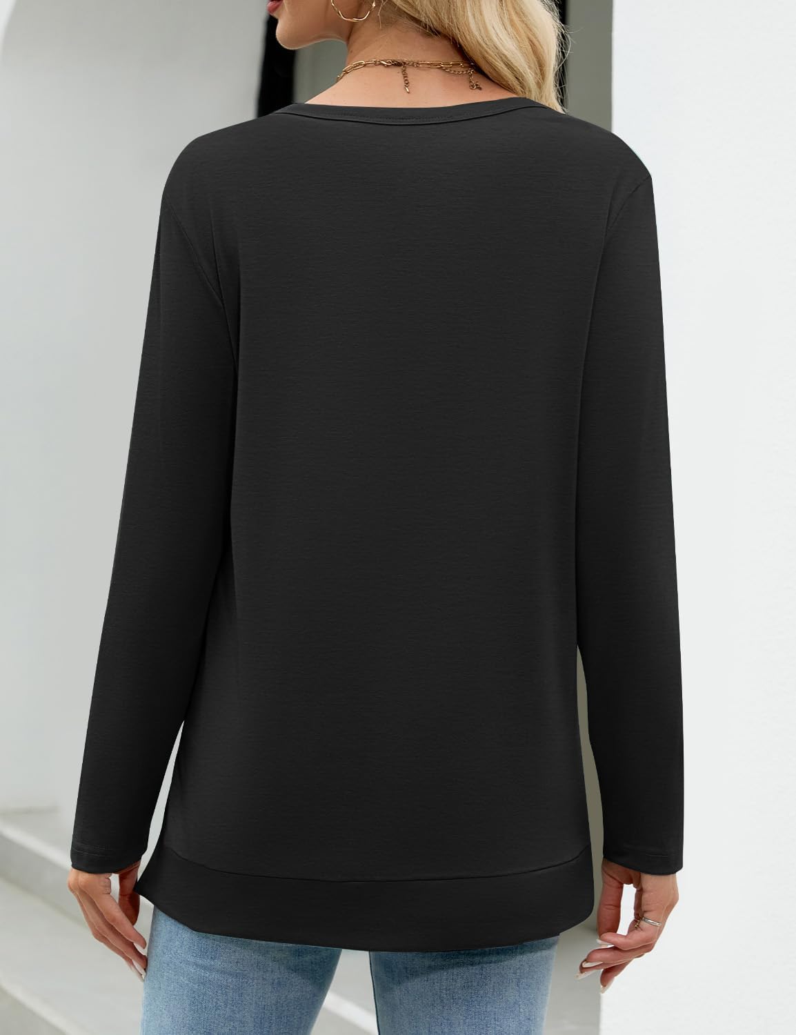 JUSTFASHIONNOW Womens Long Sleeve Tunic Tops to Wear with Leggings Crew Neck Side Split Layering Shirts Loose Fit Long Tops - Image 5