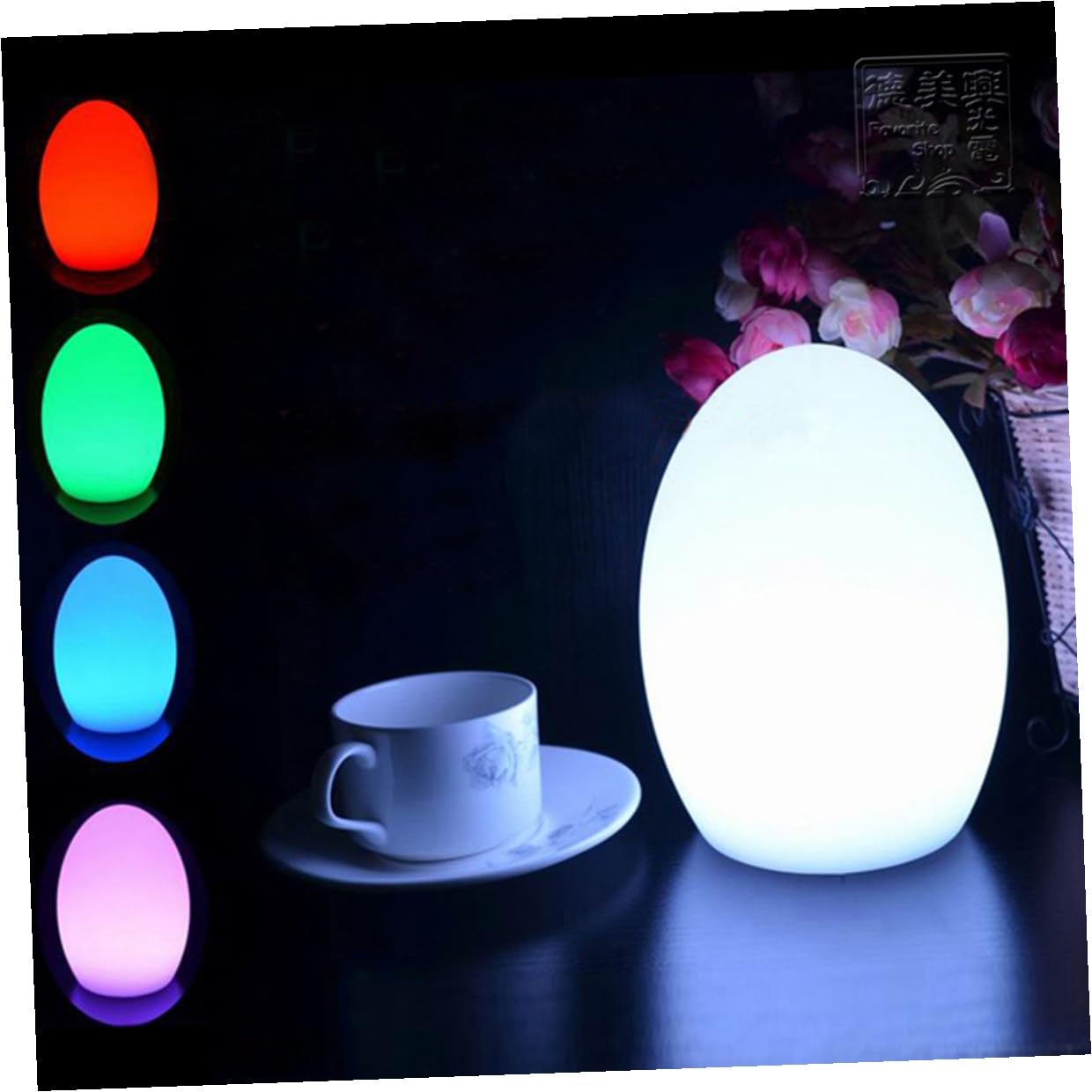 Anneome Lampada da Tavolo Ricaricabile USB a Forma di Uovo LED Colorata Luce Notturna in Plastica Bianca Dimensioni 10x15 Cm per Casa e Bar