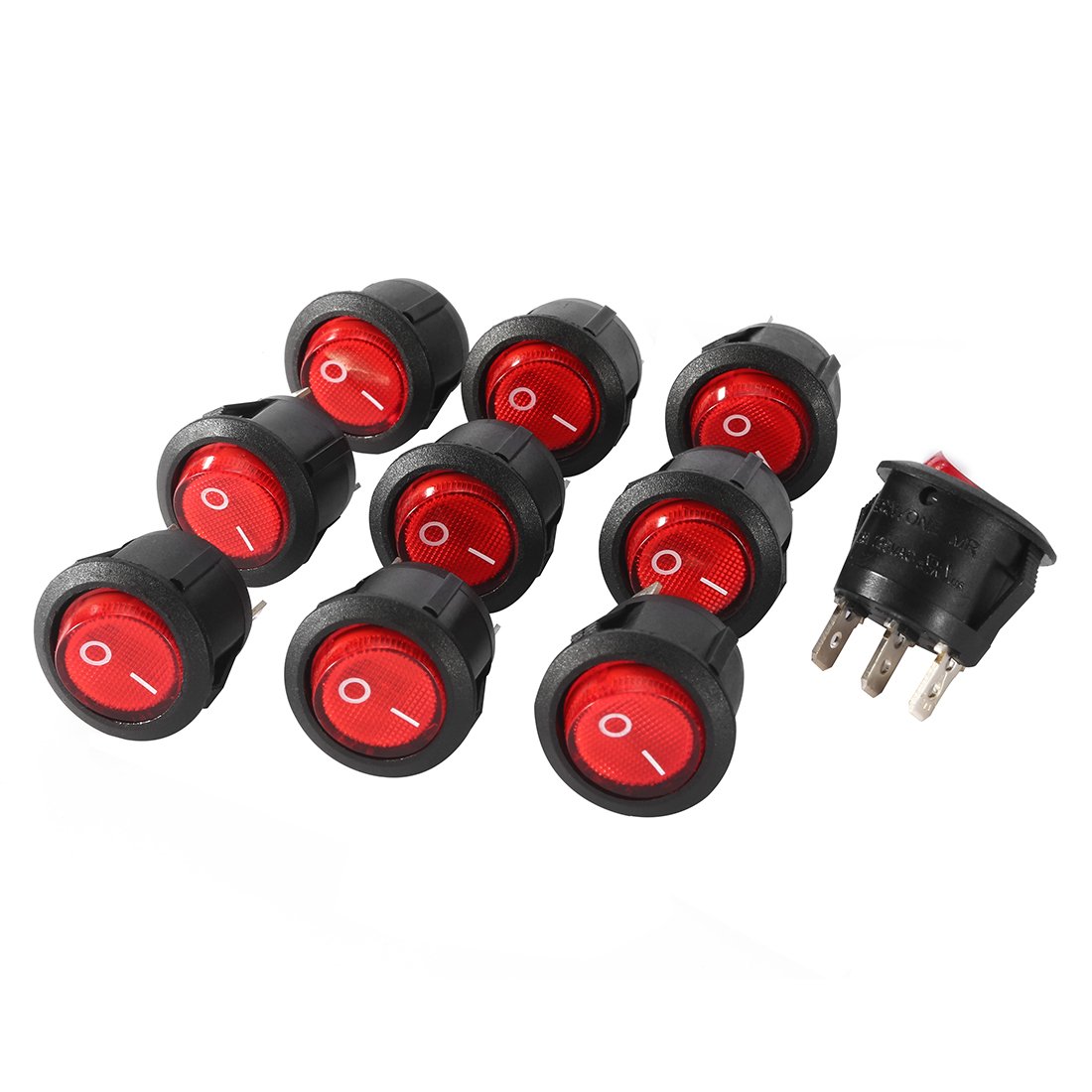 Sourcingmap 10Pcs Red Lamp 3 Terminal SPST 2 Position Marine Round Button Rocker Wiring Toggle Switch On/Off AC 250V/10A 125V/12A - Image 4