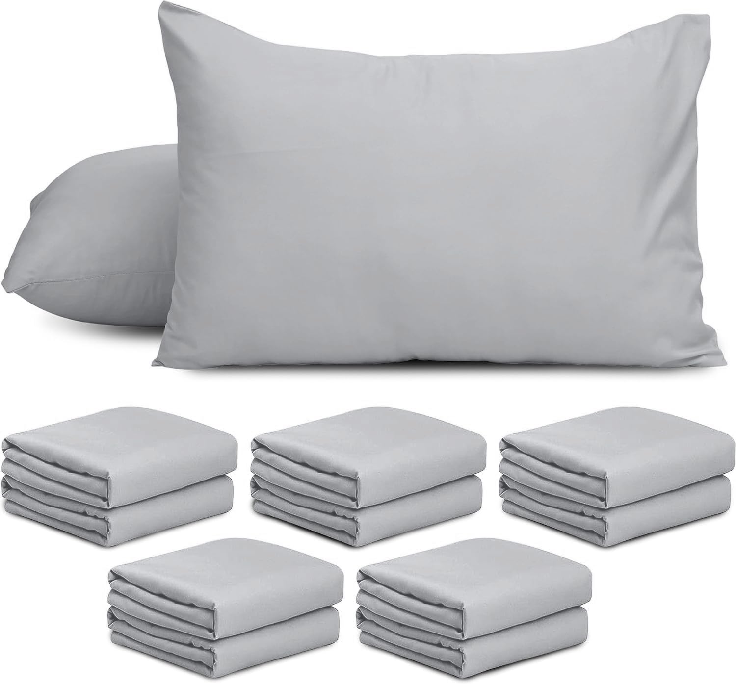 AMEHA 10 Pack Pillowcases (Pillows Not Included) – Super Soft Brushed Microfiber Standard Size Silver Pillow Cases | Hotel Quality Pillow Covers, (50 X 75 cm)