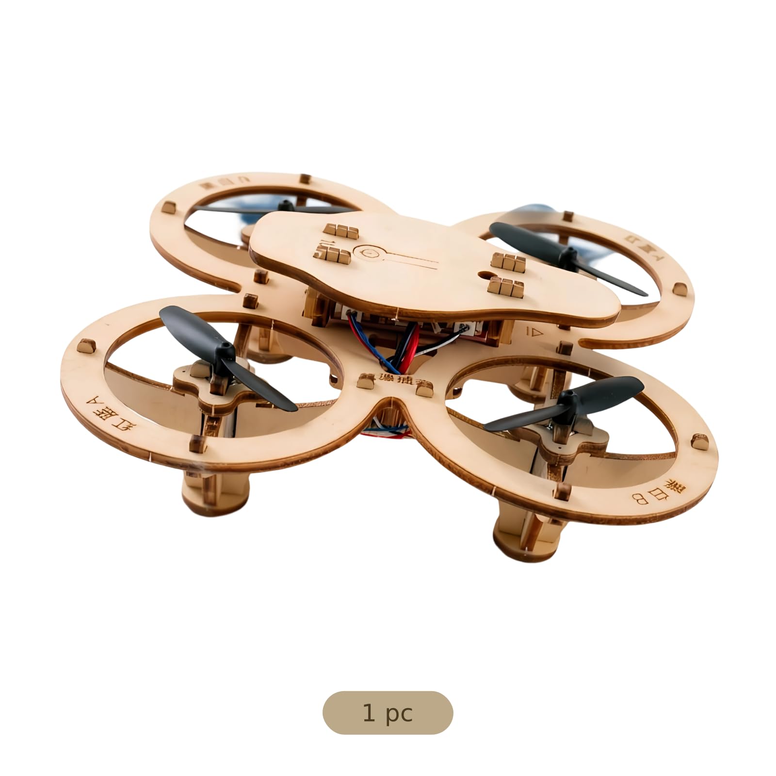 Deskium Holz DIY Quadrocopter Bausatz, leichter RC Quadrocopter, einfacher Aufbau, stabile Fluglage mit fixer Höhe, lehrreiches Modell zum Mitmachen, MINT Projekt für Naturwissenschaften