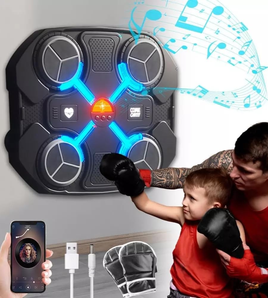 Macchina da Boxe Ritmo Musicale Bambini - Music Boxing Machine Bluetooth LED - Velocita' Regolabile con Guantoni Allenamento Sport Fitness Pugilato
