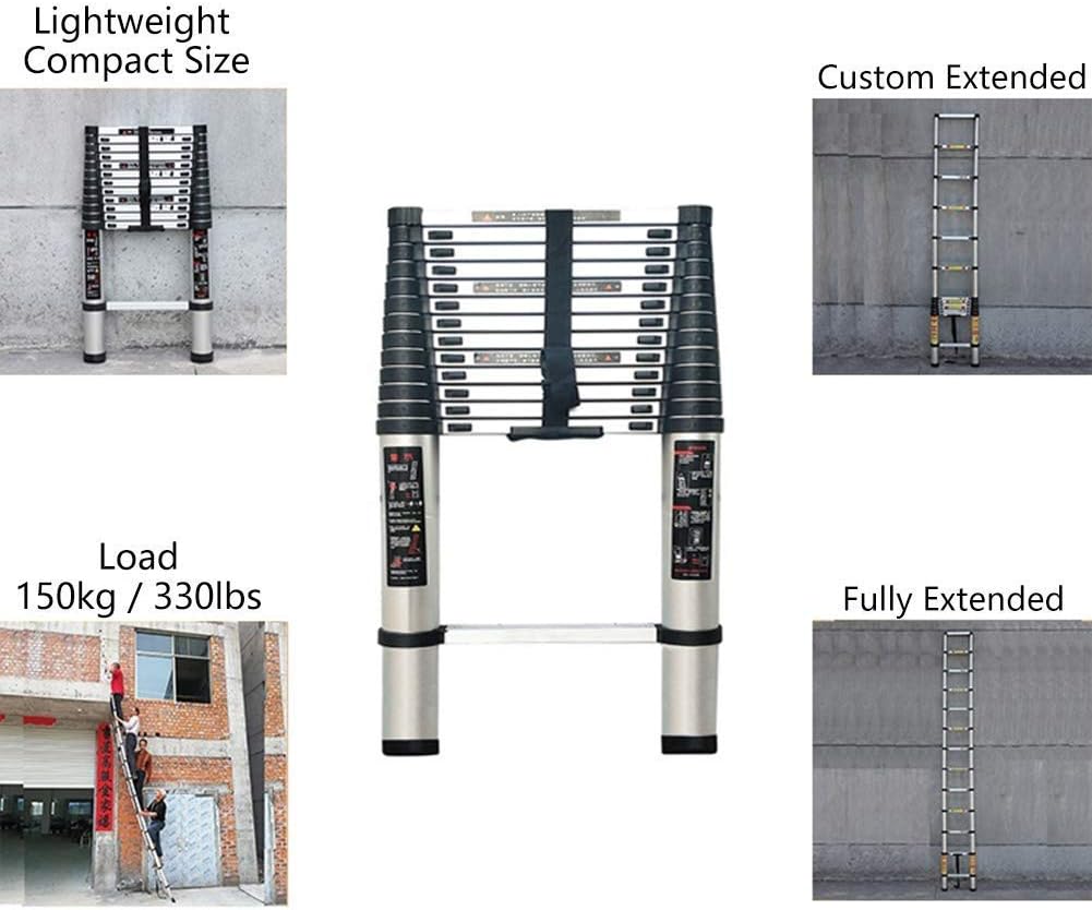 Ladder,Outdoor Ladders，Telescopic Ladder,Telescoping Climb Ladder - Aluminumtelescopic Extension Multi Purpose Ladder with Spring Loaded Locking Mechanism, Non-Slip, Supports 150Kg,1.4M/4.59Ft,
