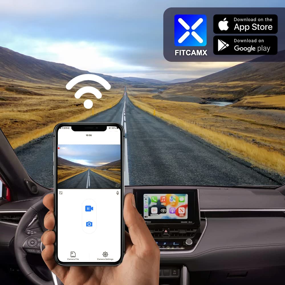 Fitcamx Dashcam 4K Odpowiedni dla Toyota Corolla Cross 2023-2026 (HD2-16030), 2160P Kamera samochodowa UHD Video, WiFi&APP, OEM Akcesoria Toyota, G Sensor, Nagrywanie pętli, WDR, Karta 64GB